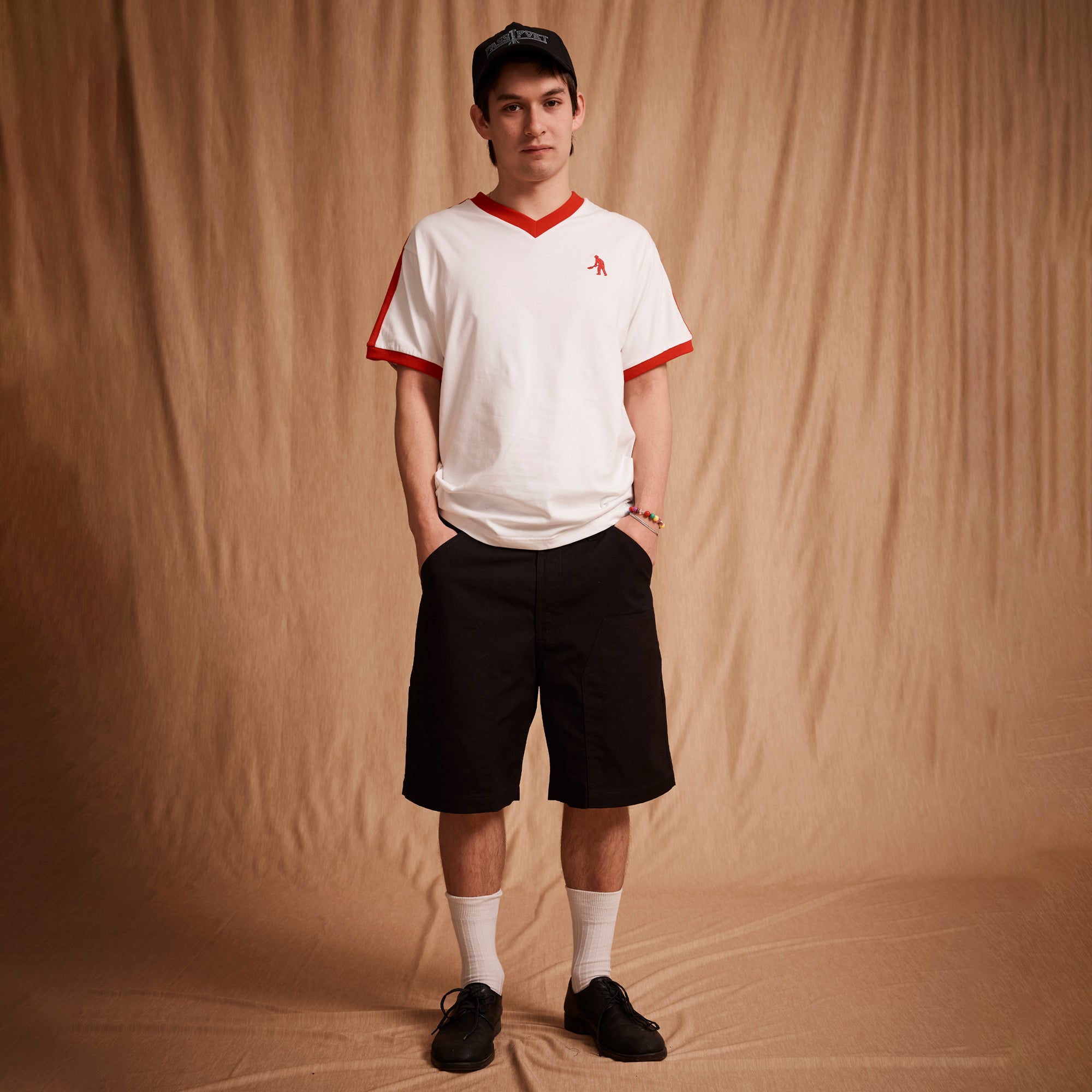 Pass~Port Workers Stripe Organic Cotton Jersey - White / Red
