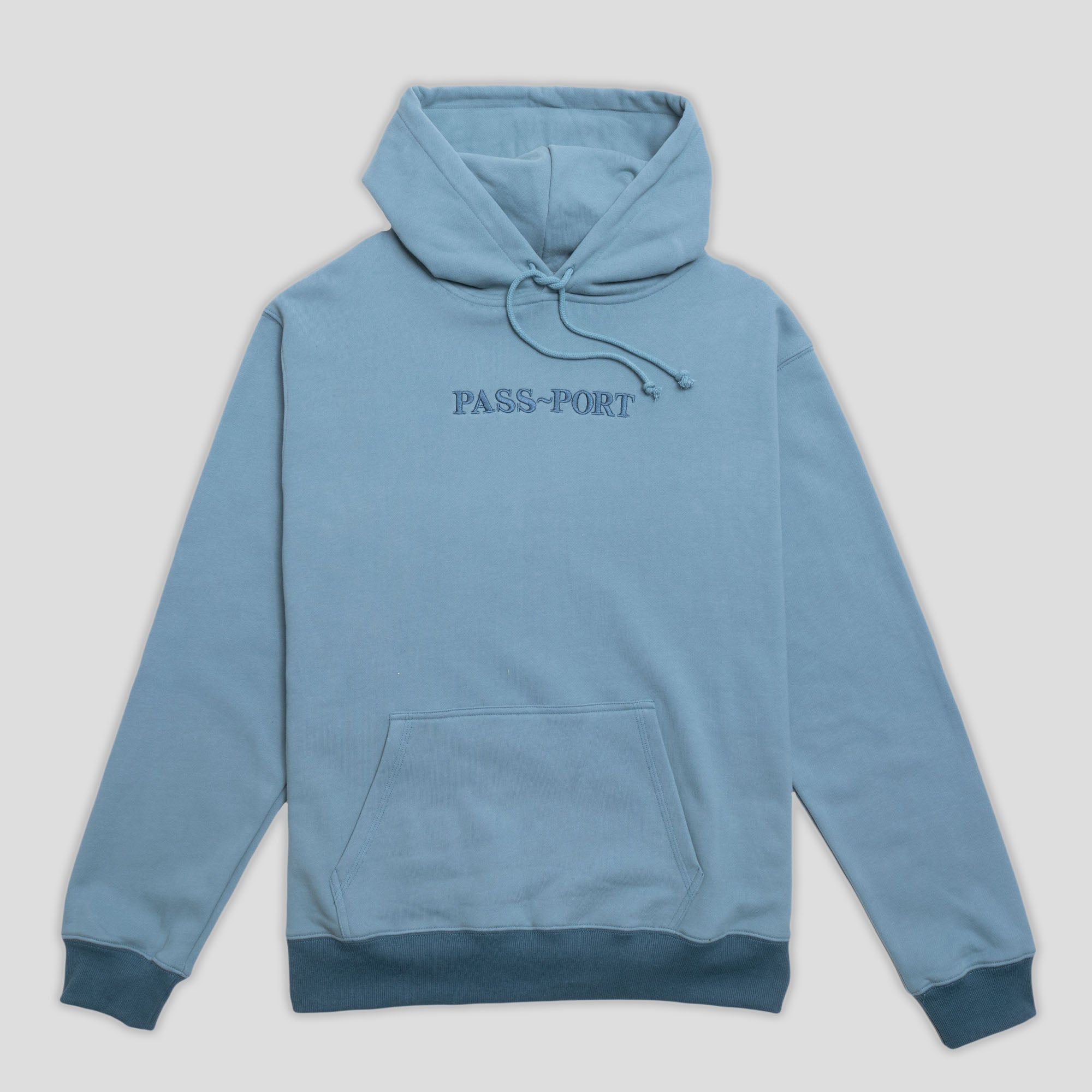 【PASSPORT】 ORGANIC EMBROIDERY HOODIE BLUE Pass~Port Official Contrast Organic Hoodie - Baltic Blue