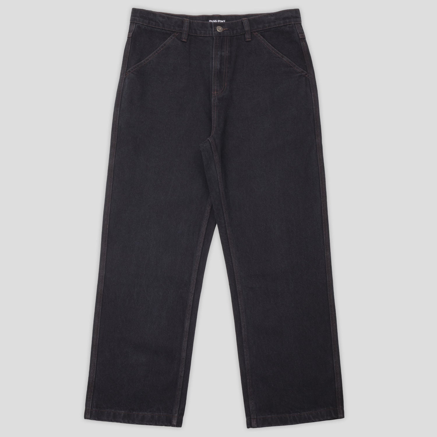 Pass~Port Workers Club Denim Jean - Washed Black / Brown Stitch