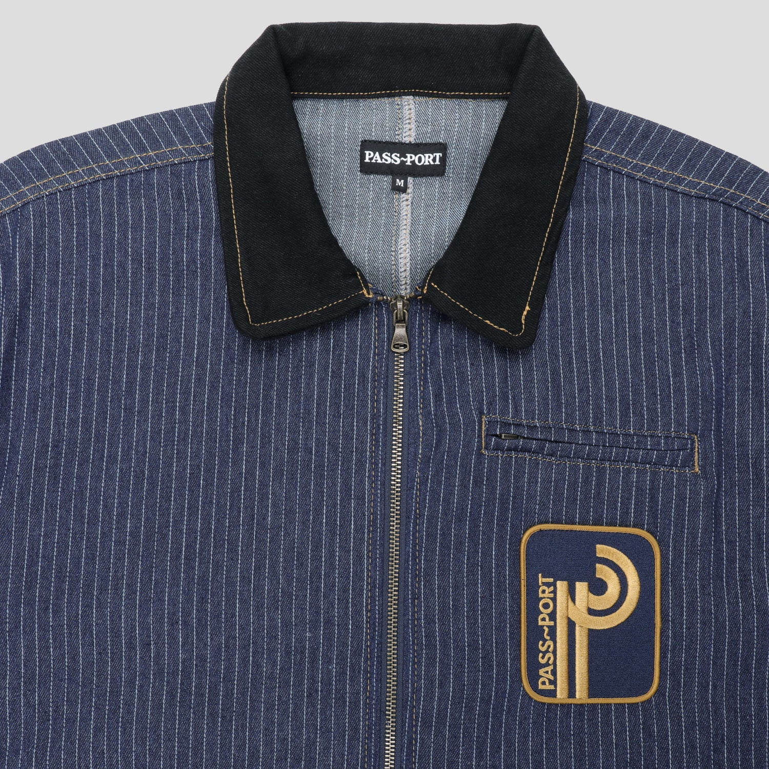 ジャケット・アウター PASSPORT LONG CON STRIPED DENIM JACKET Pass~Port Long Con Striped Denim Packers Jacket - Dark Indigo