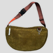 Bichon Pockets Everyday Suede Crossbody Slouch Bag - Olive