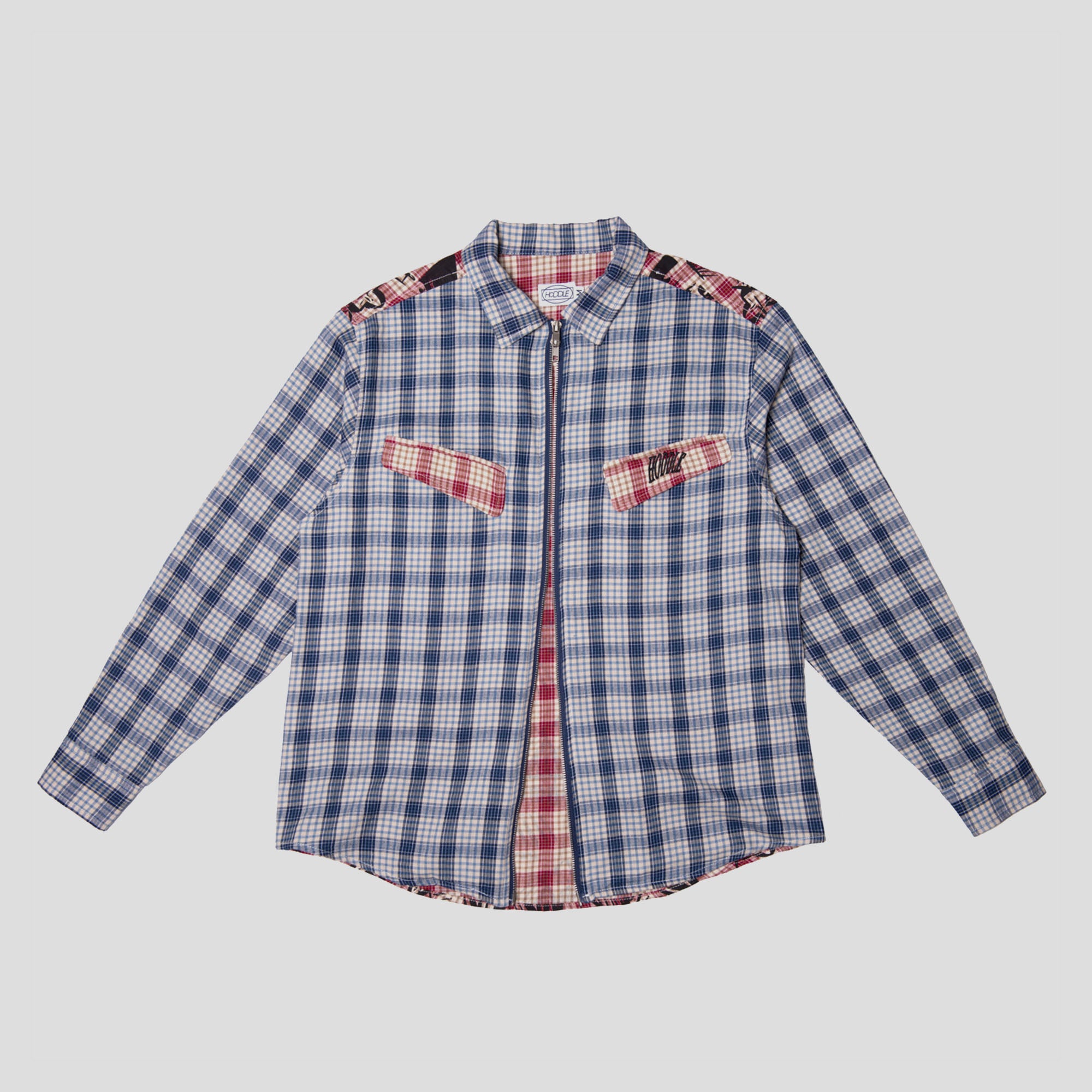 Hoddle Skyline Zip Up Flannel Shirt - Navy Plaid / Red Plaid Hoddle Skyline Zip Up Flannel Shirt - Navy Plaid / Red Plaid