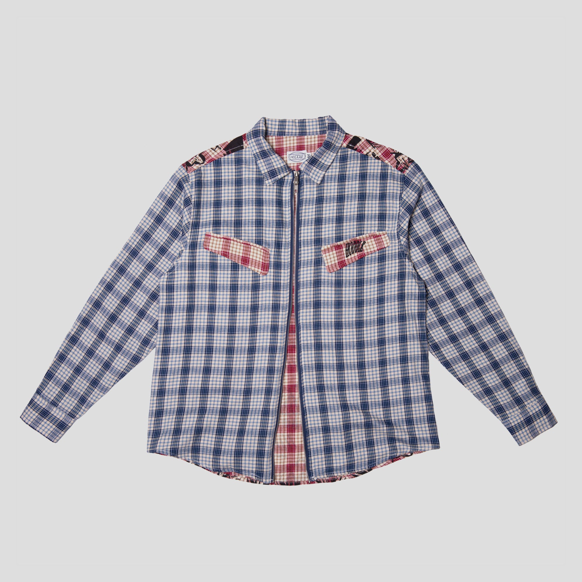 Hoddle Skyline Zip Up Flannel Shirt - Navy Plaid / Red Plaid