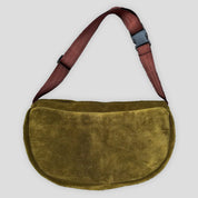 Bichon Pockets Everyday Suede Crossbody Slouch Bag - Olive