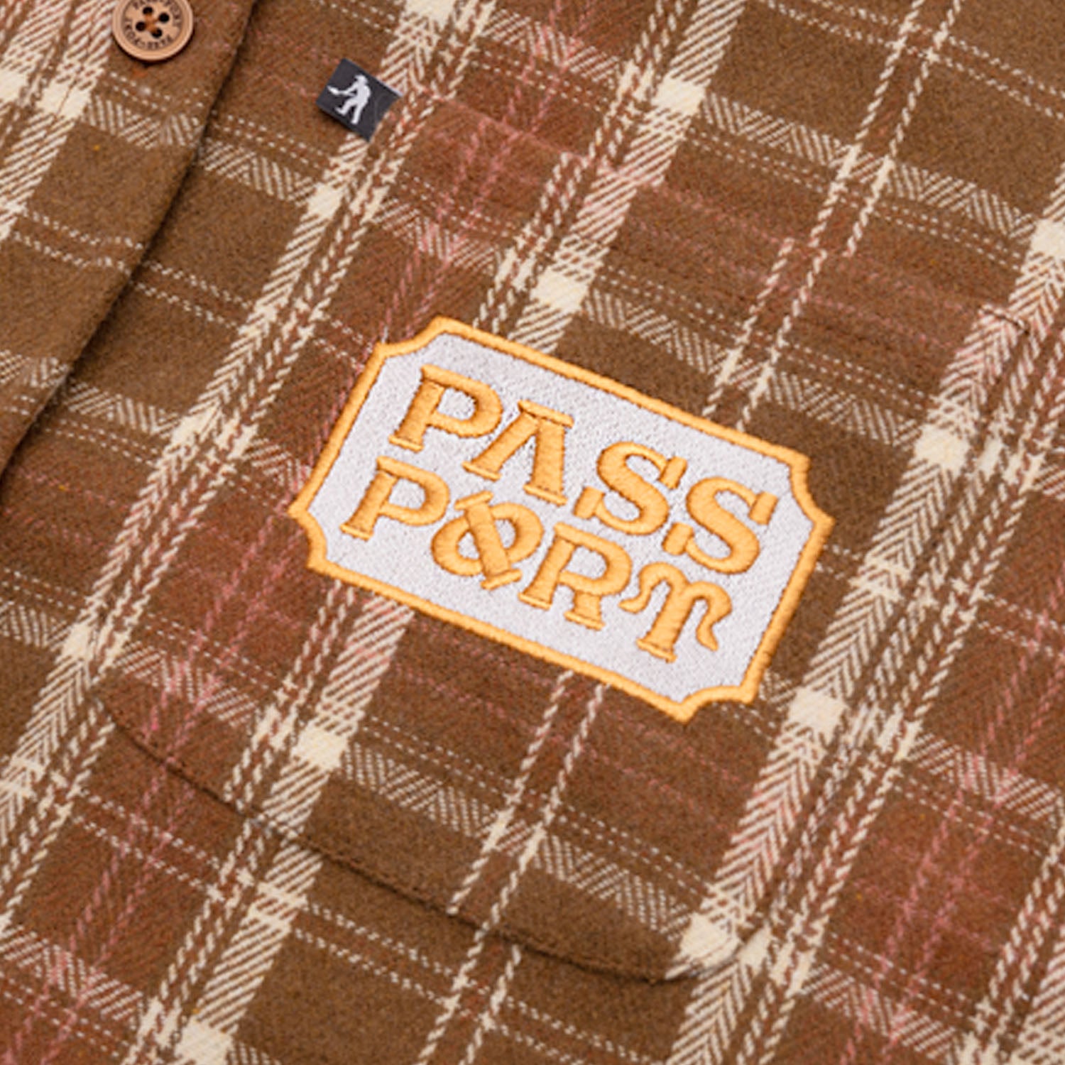 Pass~Port Yearbook Logo Workers Flannel - Caramel