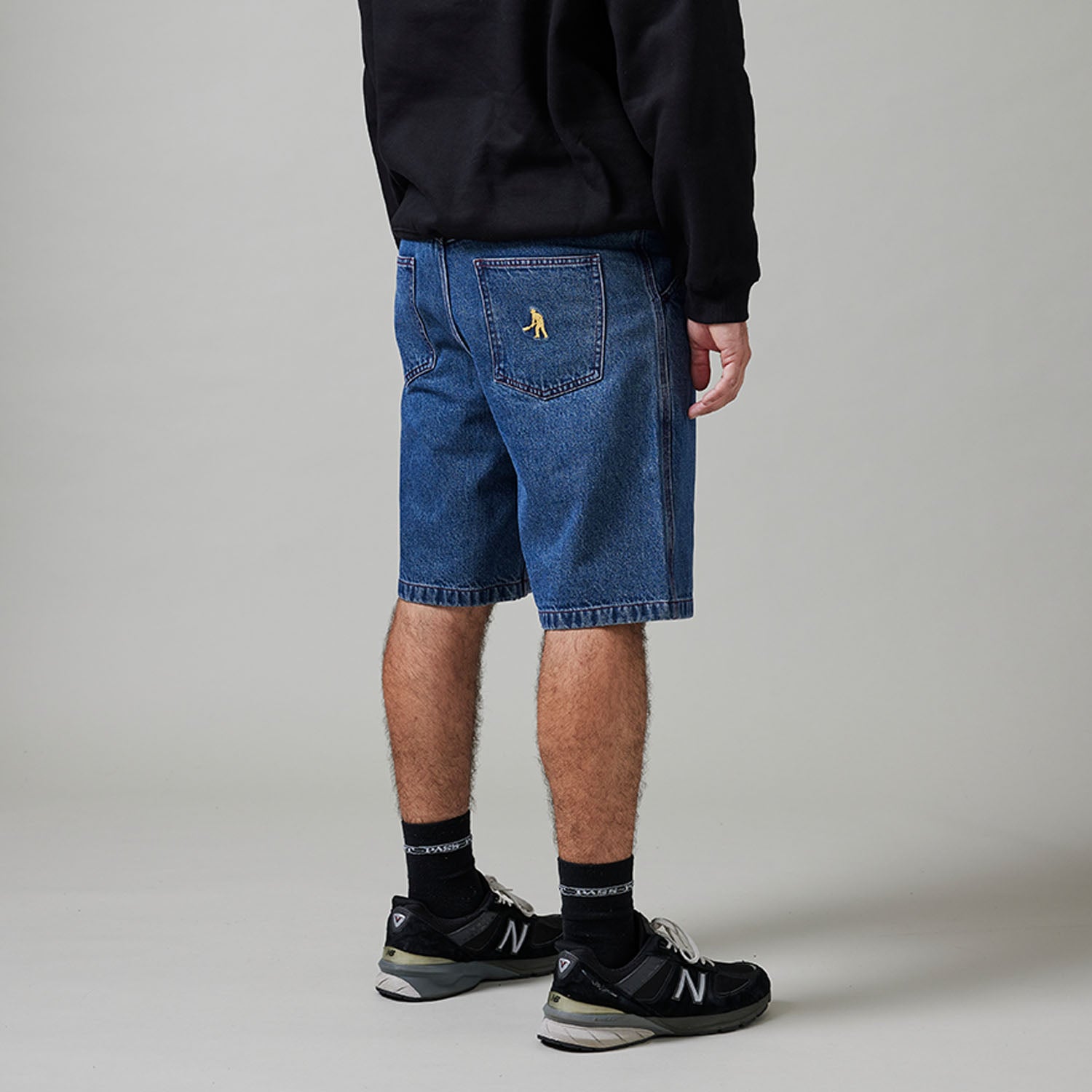 Pass~Port Workers Club Denim Short - Washed Dark Indigo / Maroon Stitch
