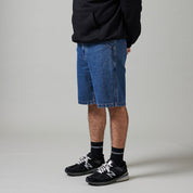Pass~Port Workers Club Denim Short - Washed Dark Indigo / Maroon Stitch