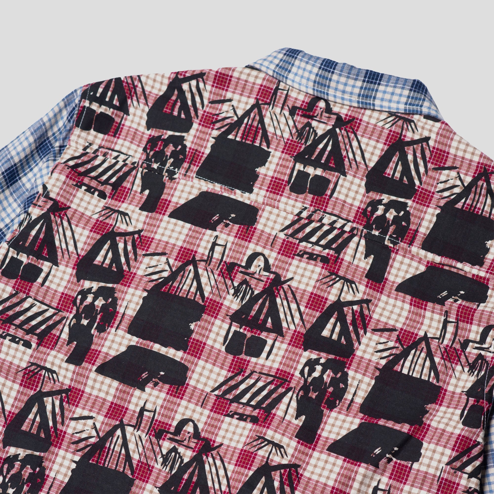 Hoddle Skyline Zip Up Flannel Shirt - Navy Plaid / Red Plaid