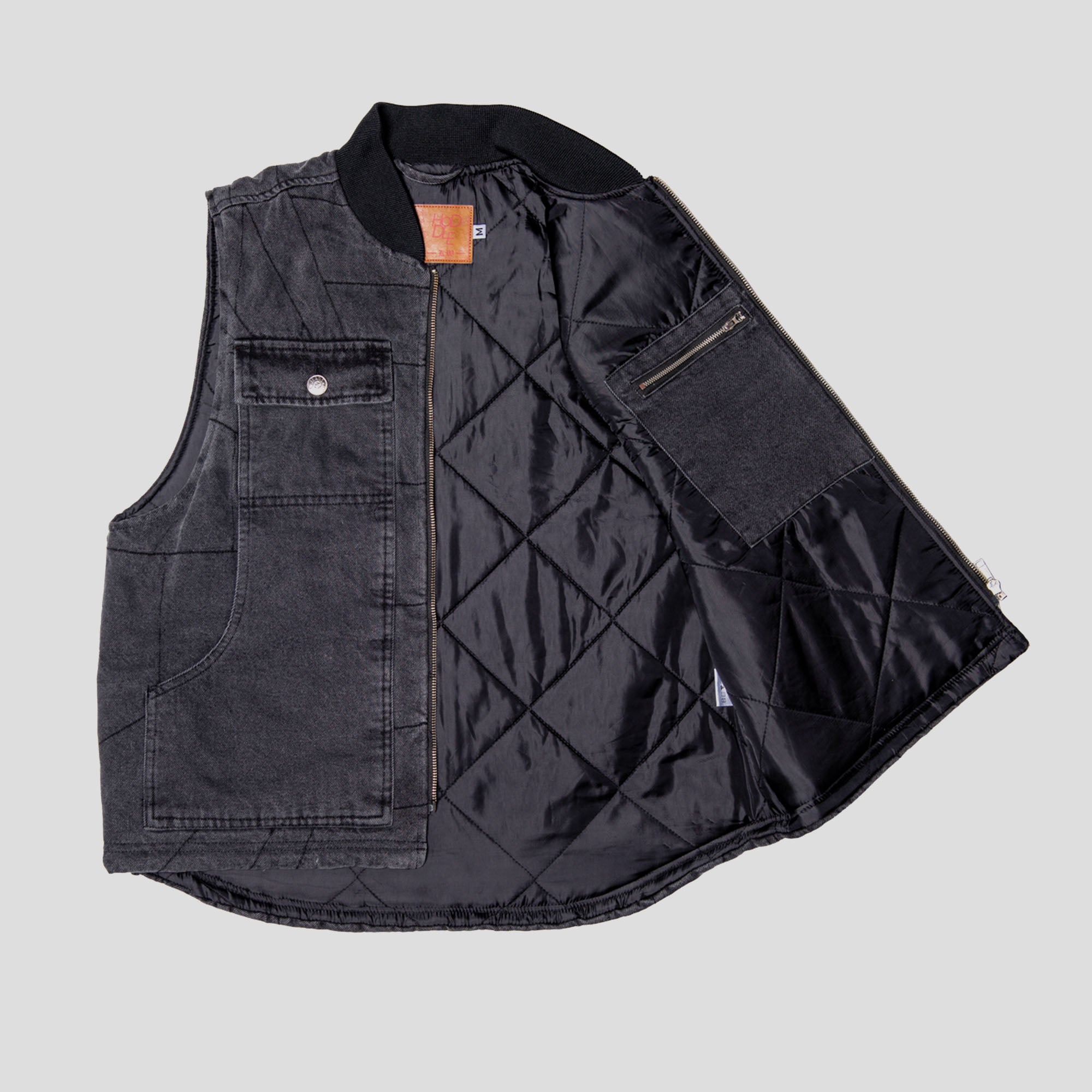 Hoddle Zip Up Carpenter Vest - Black Denim Wash – Pass~Port