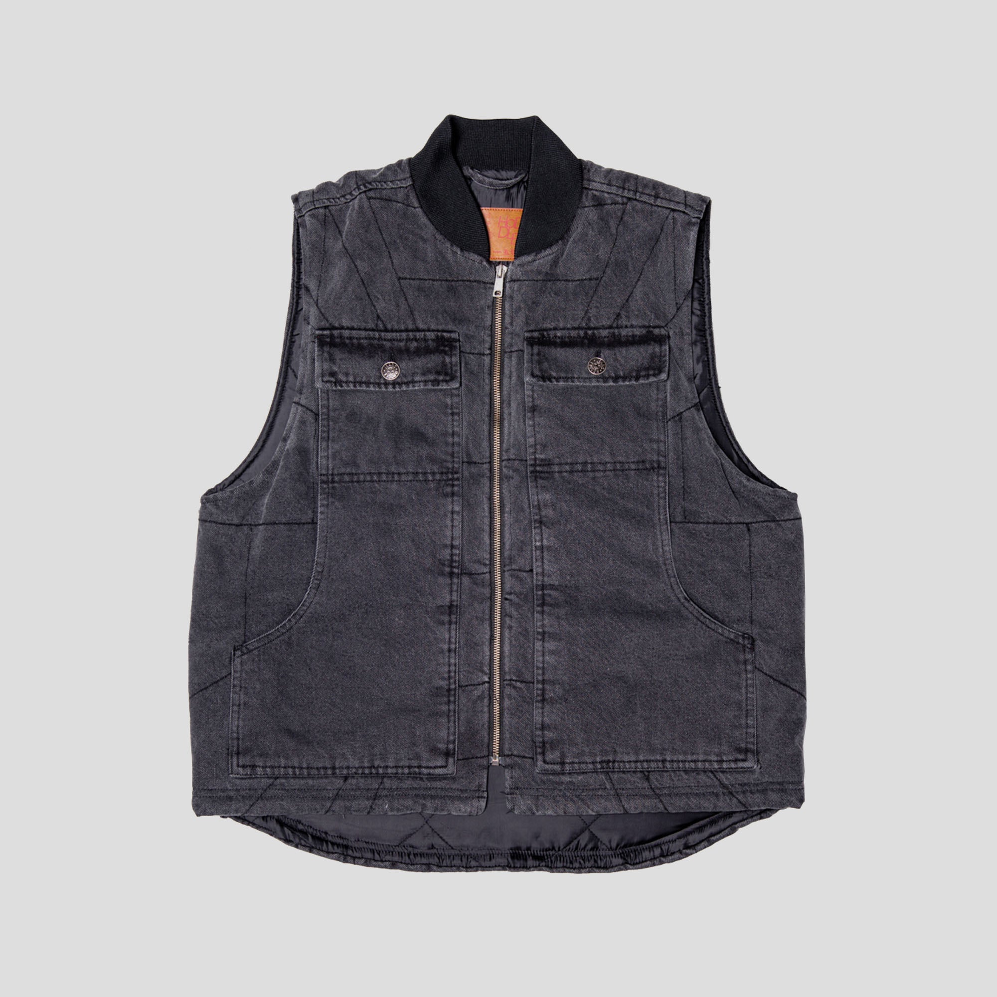 Hoddle Zip Up Carpenter Vest - Black Denim Wash