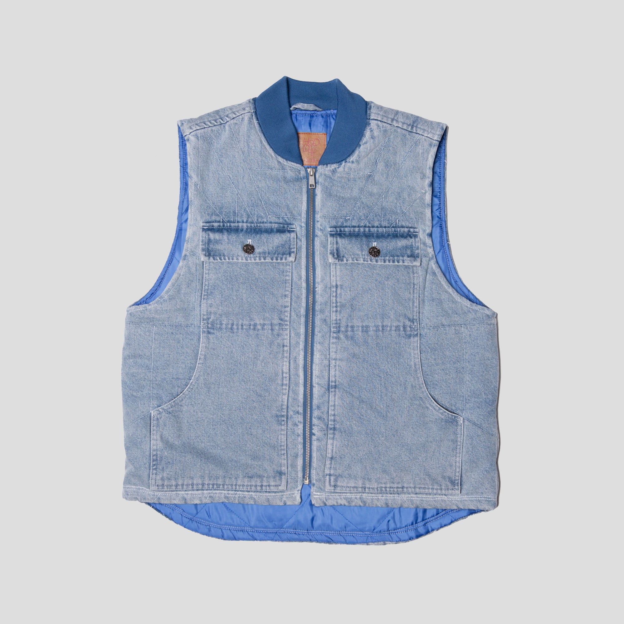 Hoddle Zip Up Carpenter Vest - Blue Denim Wash