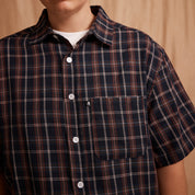 Pass~Port Workers Check Short Sleeve Shirt - Navy