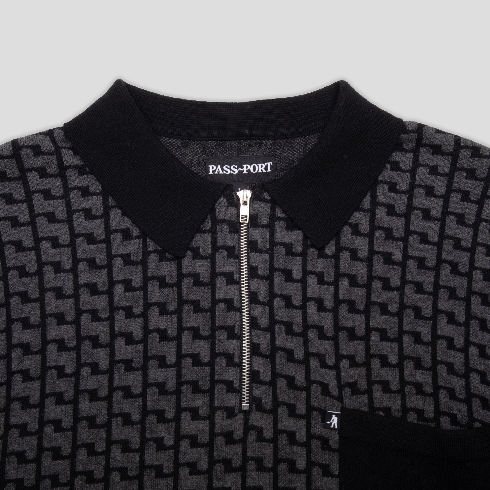 トップス PASS-PORT Drain Knit Short-sleeve Polo Pass~Port Drain Knit Polo - Black