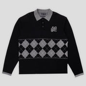 Pass~Port Tilde Stamp Knit Long-sleeve Polo - Black