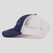 Hoddle Intarsia Script Trucker Cap - Indigo