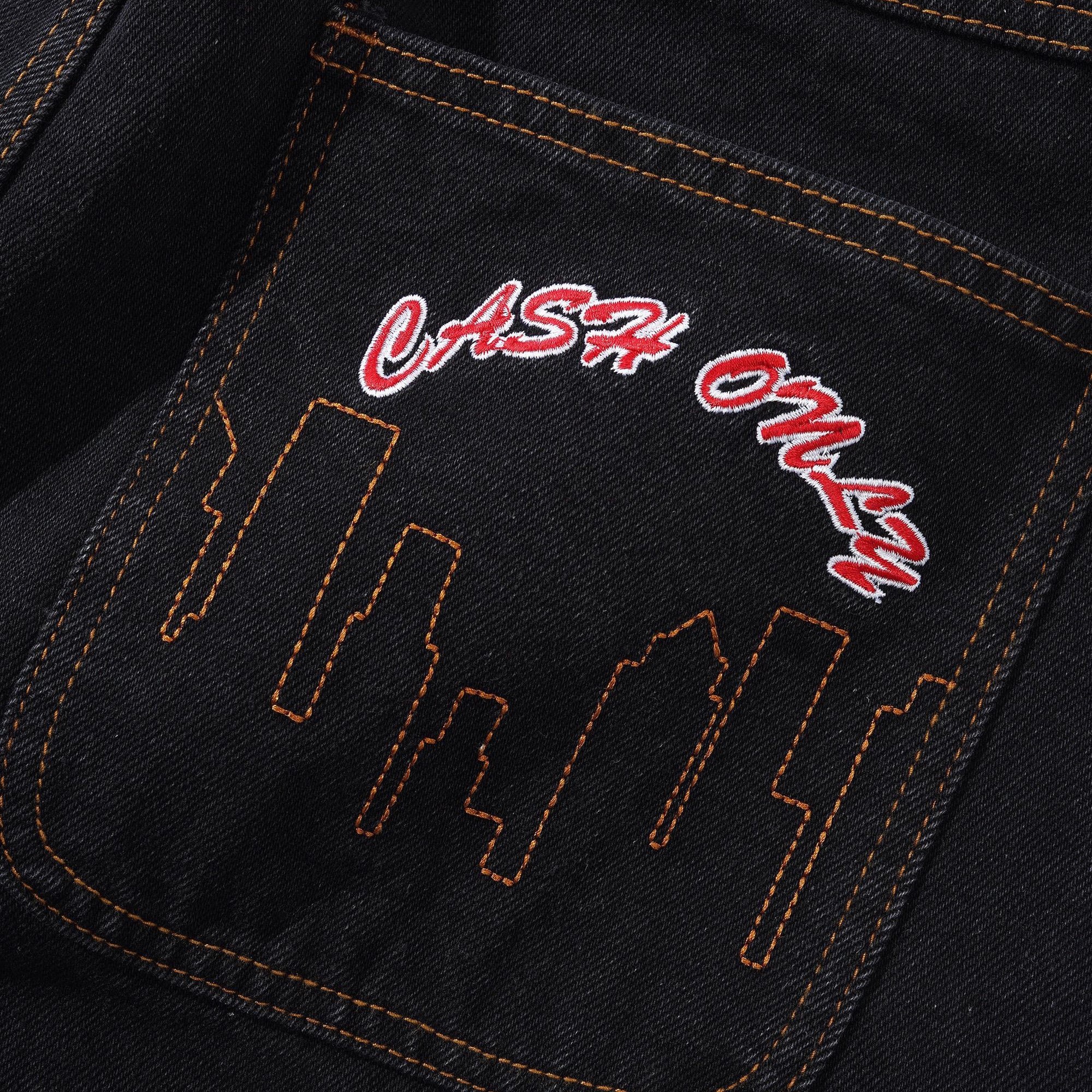 Cash Only Logo Baggy Denim Jeans - Washed Black