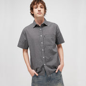Pass~Port Workers Check Short Sleeve Shirt - Grey