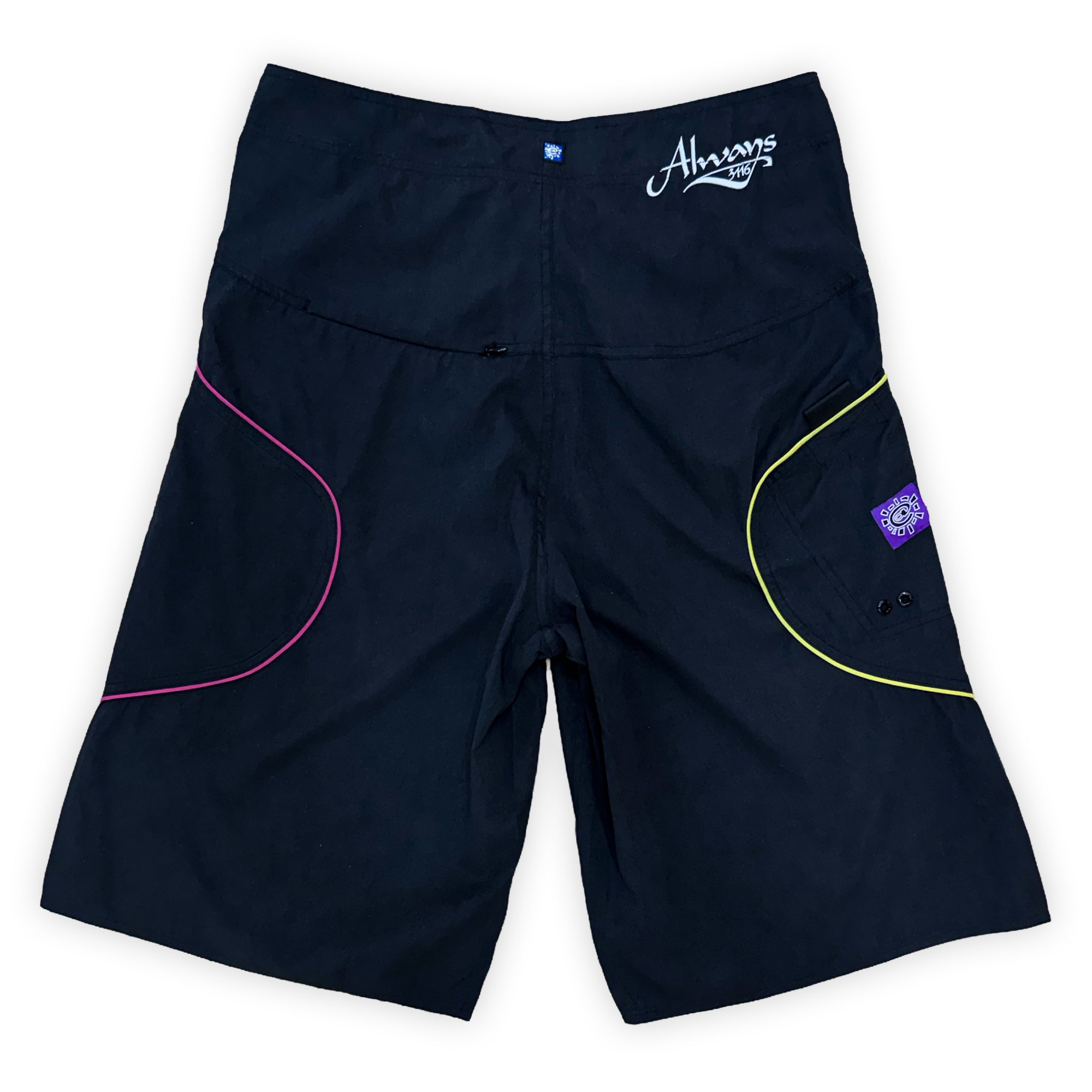 Always Do What You Should Do A.I Wrapped Boardshorts - Black / Yellow / Fuchsia