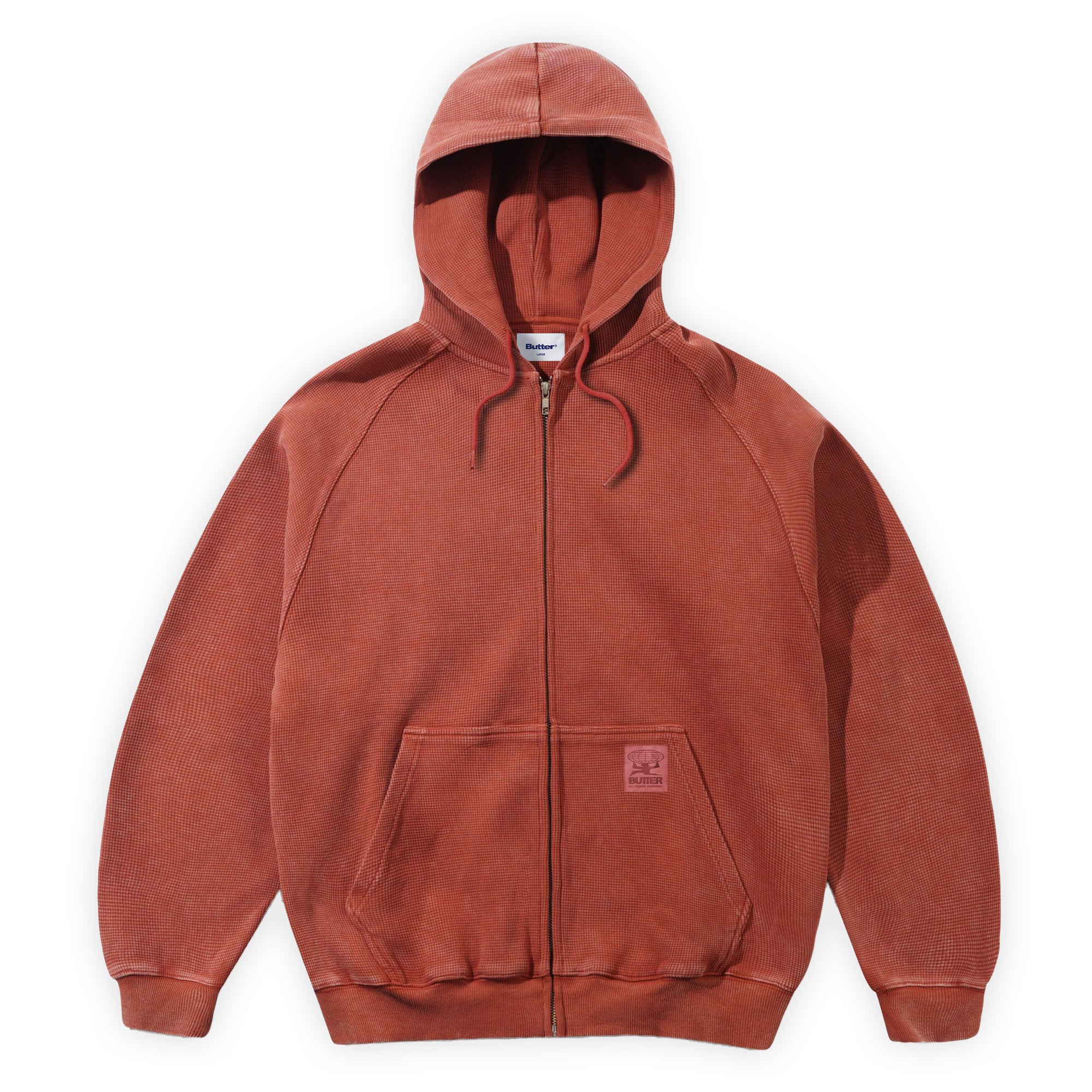 Butter Goods Bleach Waffle Zip-Thru Hood - Washed Rust
