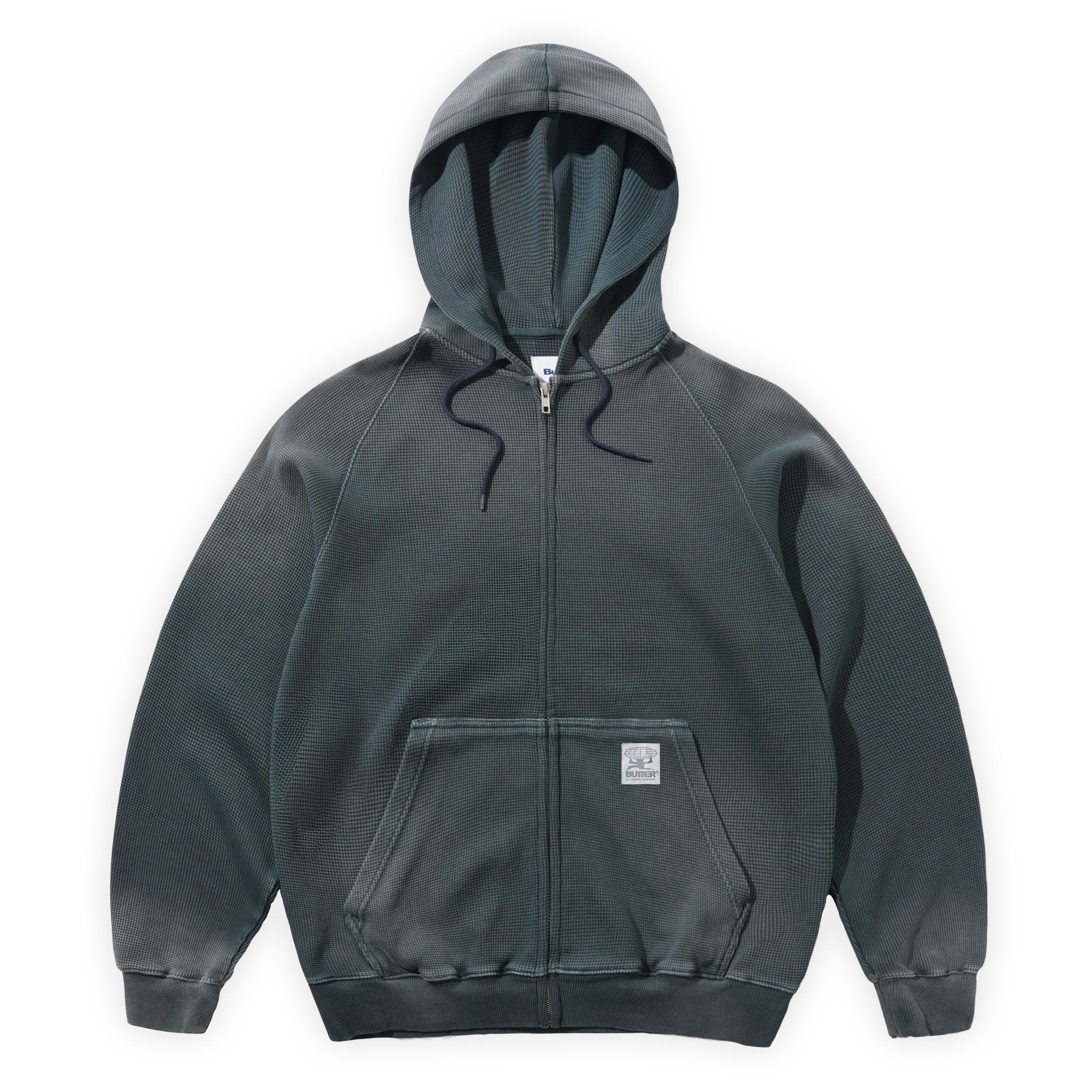 Butter Goods Faded Waffle Zip-Thru Hood - Washed Black