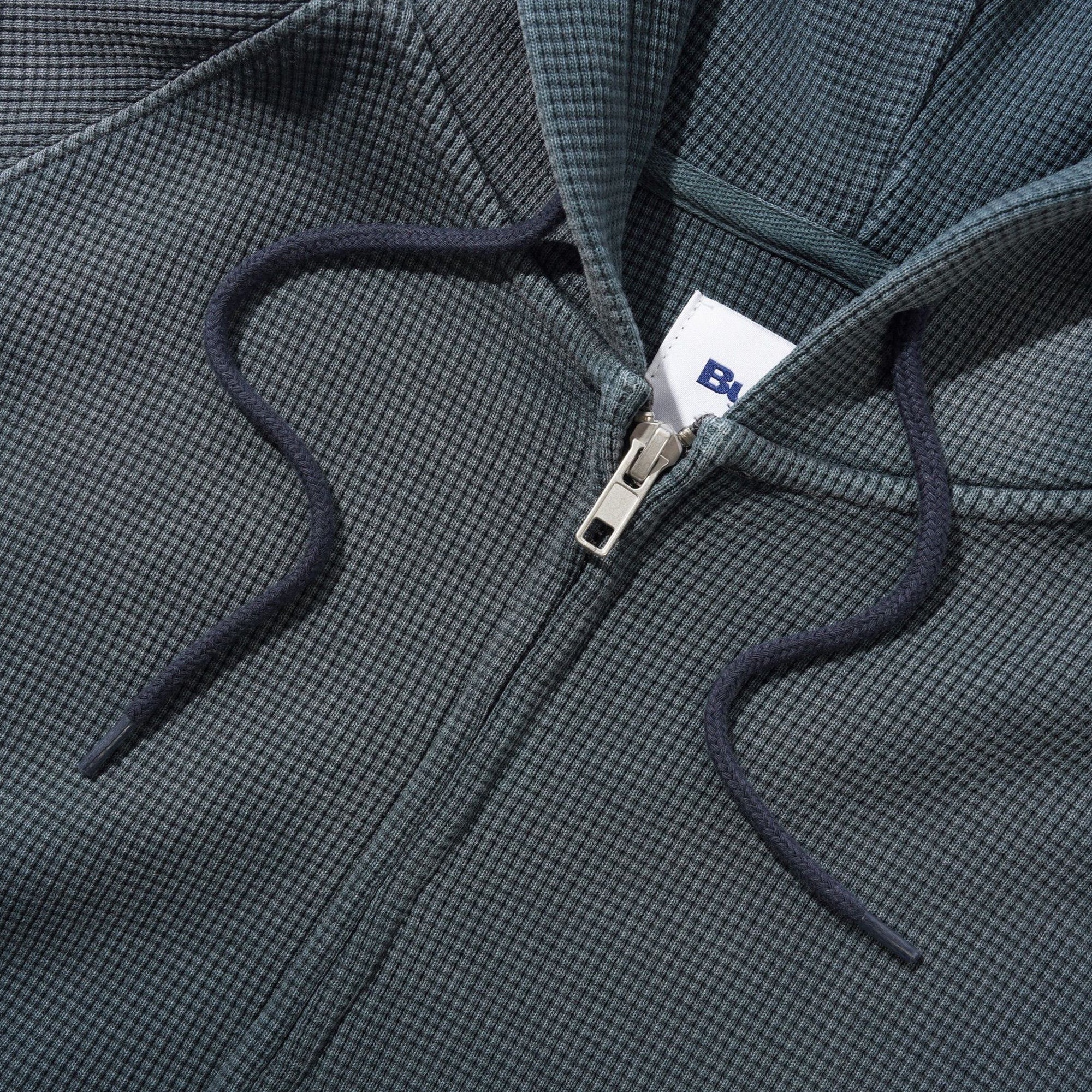 Butter Goods Faded Waffle Zip-Thru Hood - Washed Black