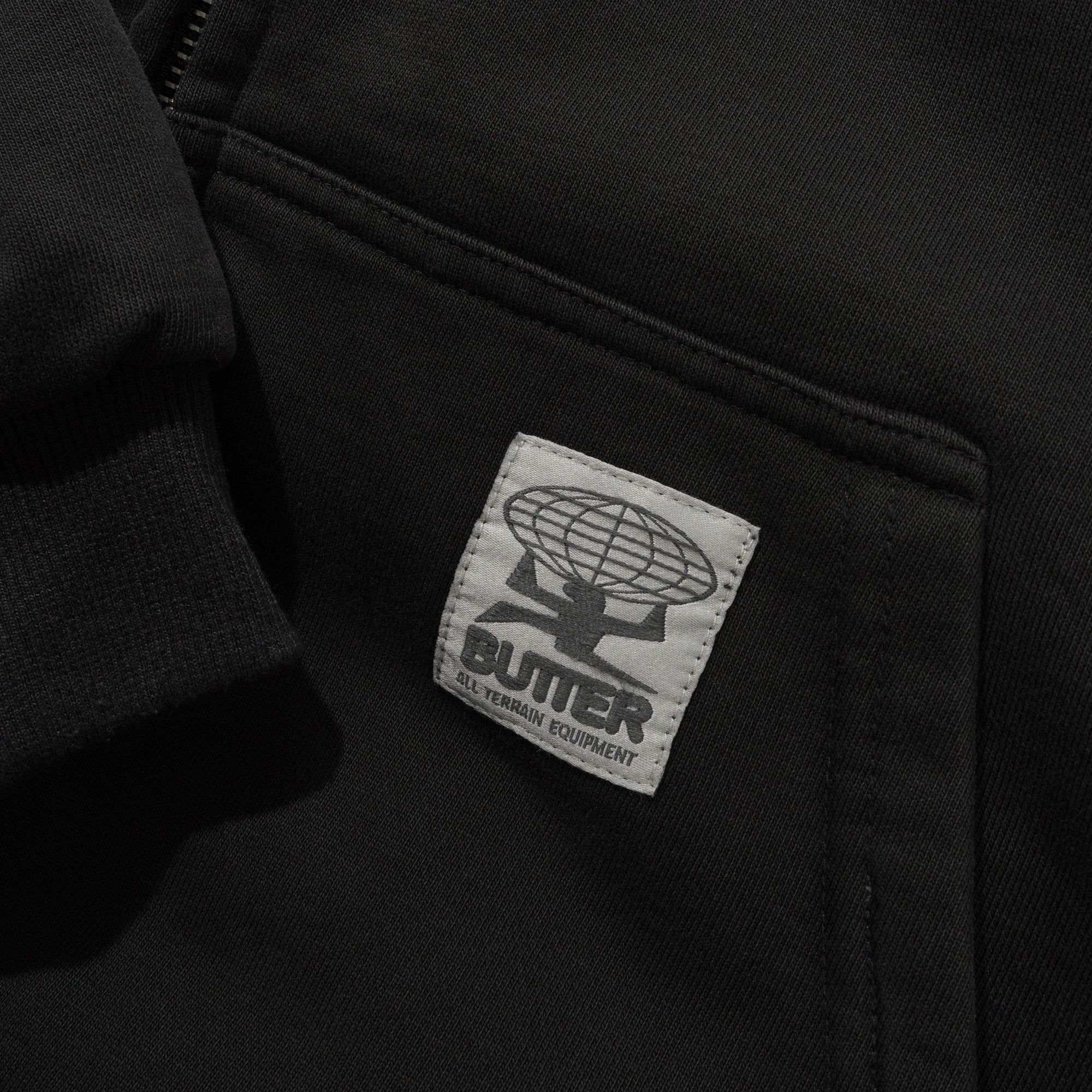 Butter Goods Reversible Waffle Zip-Thru Hood - Washed Black / Army