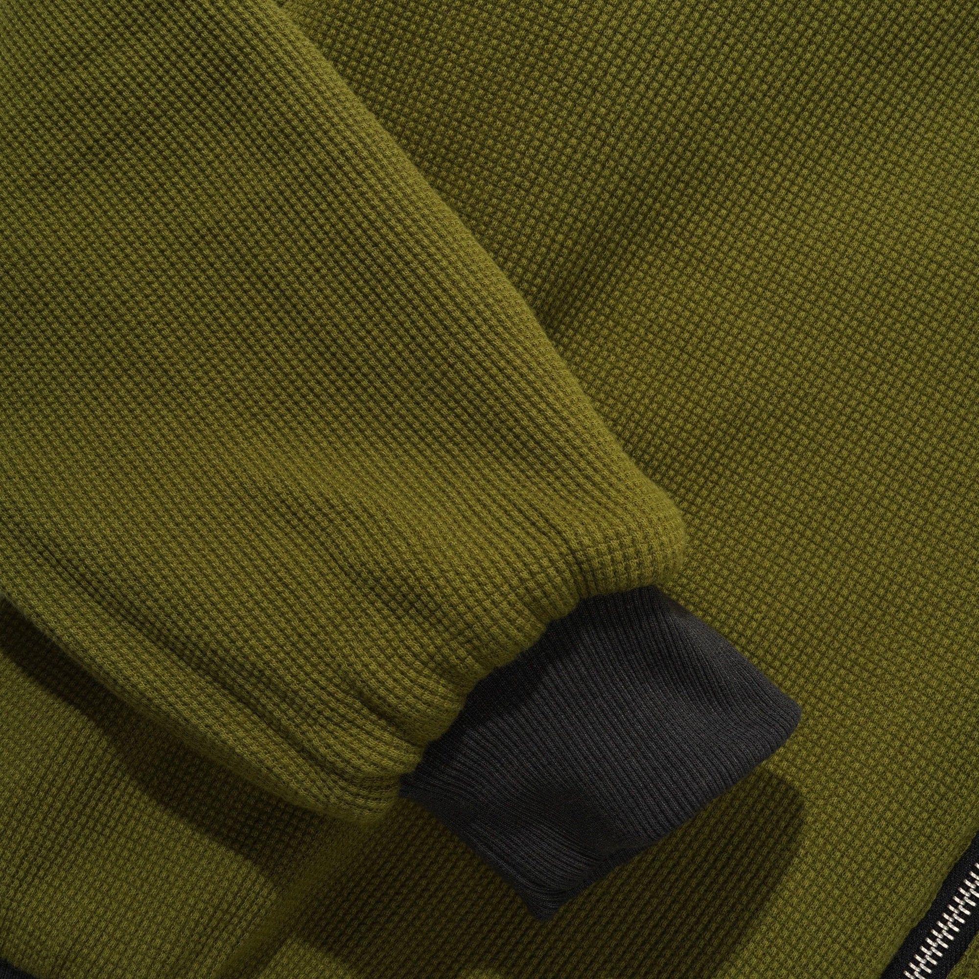 Butter Goods Reversible Waffle Zip-Thru Hood - Washed Black / Army