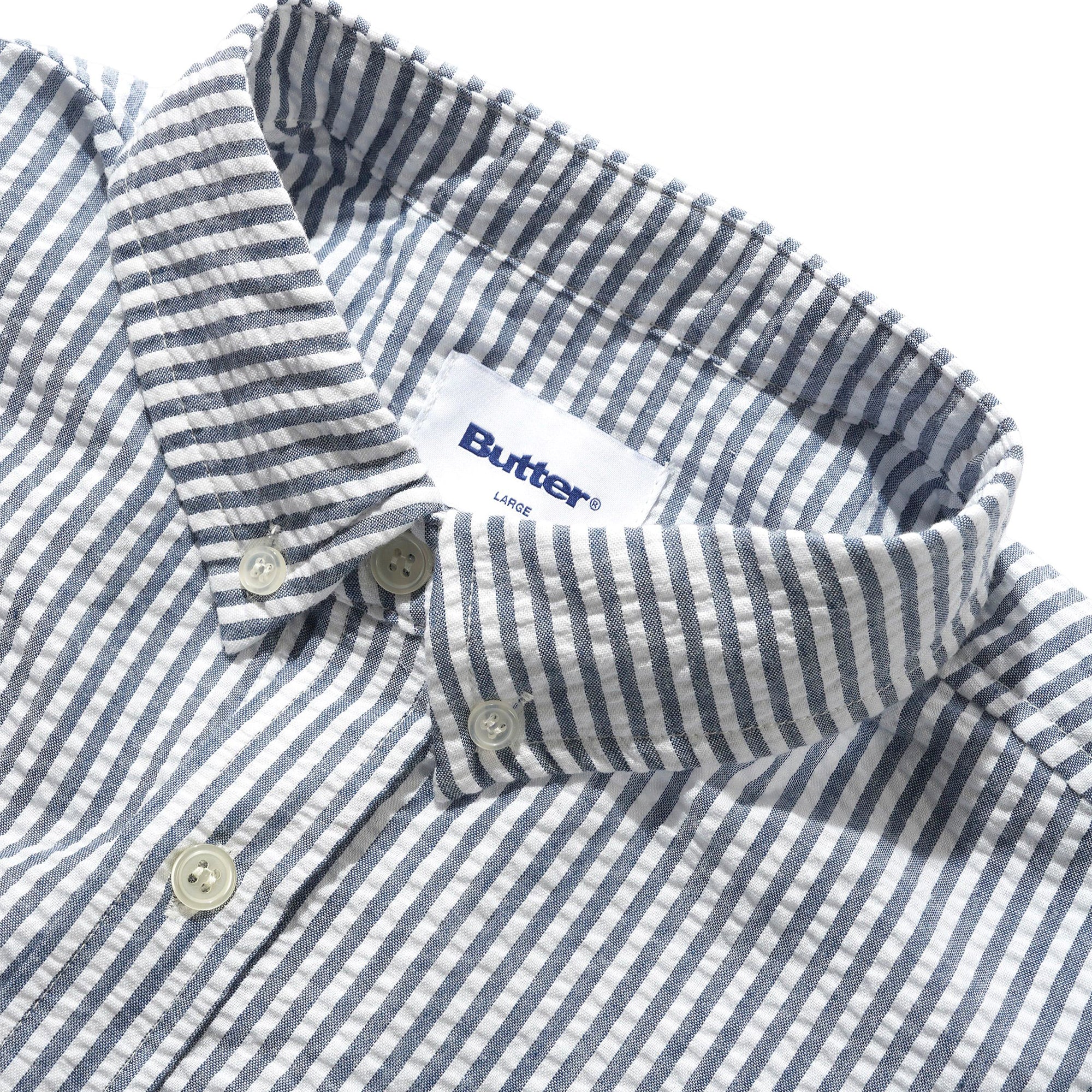 Butter Goods Seersucker Striped L/S Shirt - Navy