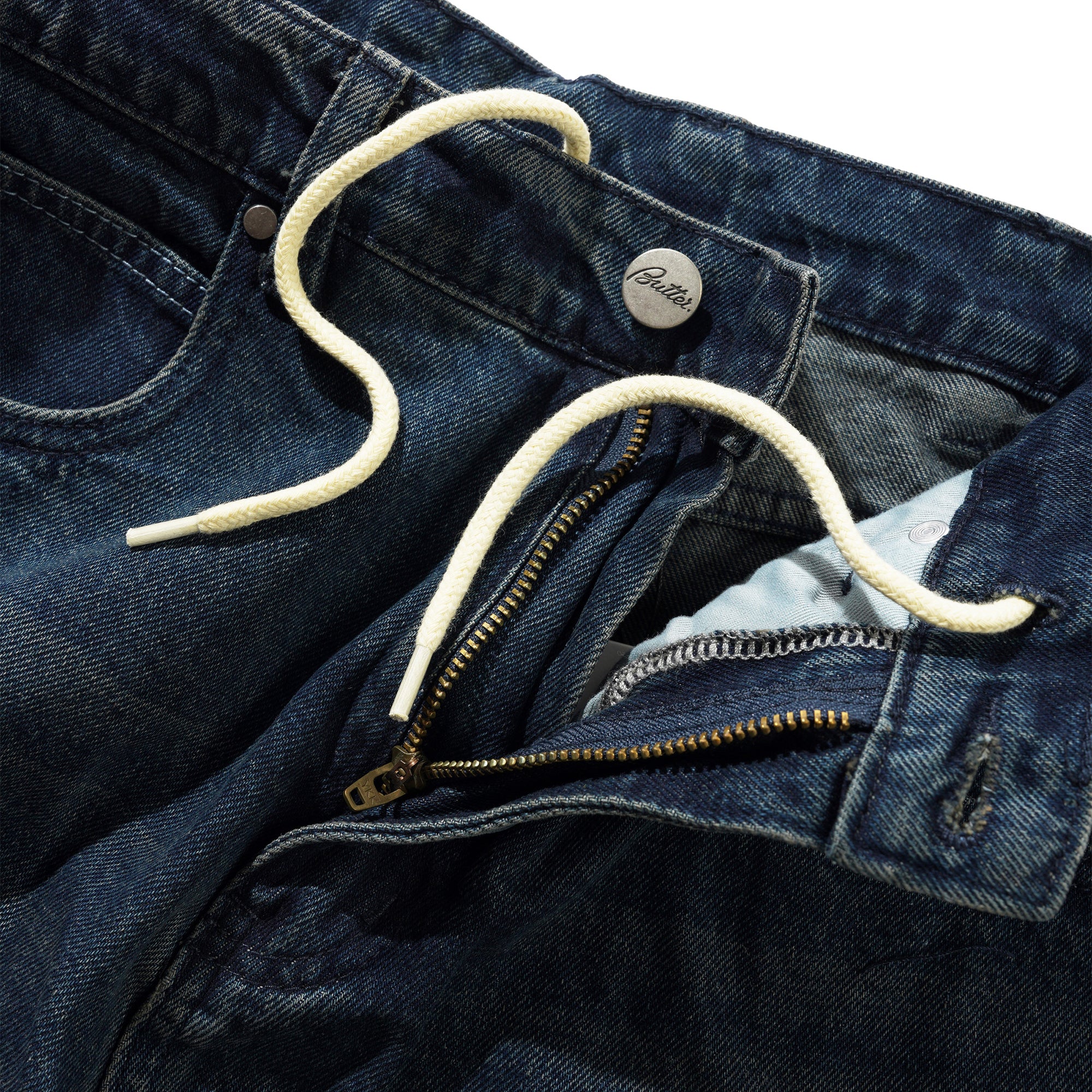 Butter Goods Distressed Big Denim Shorts - Washed Dark Blue
