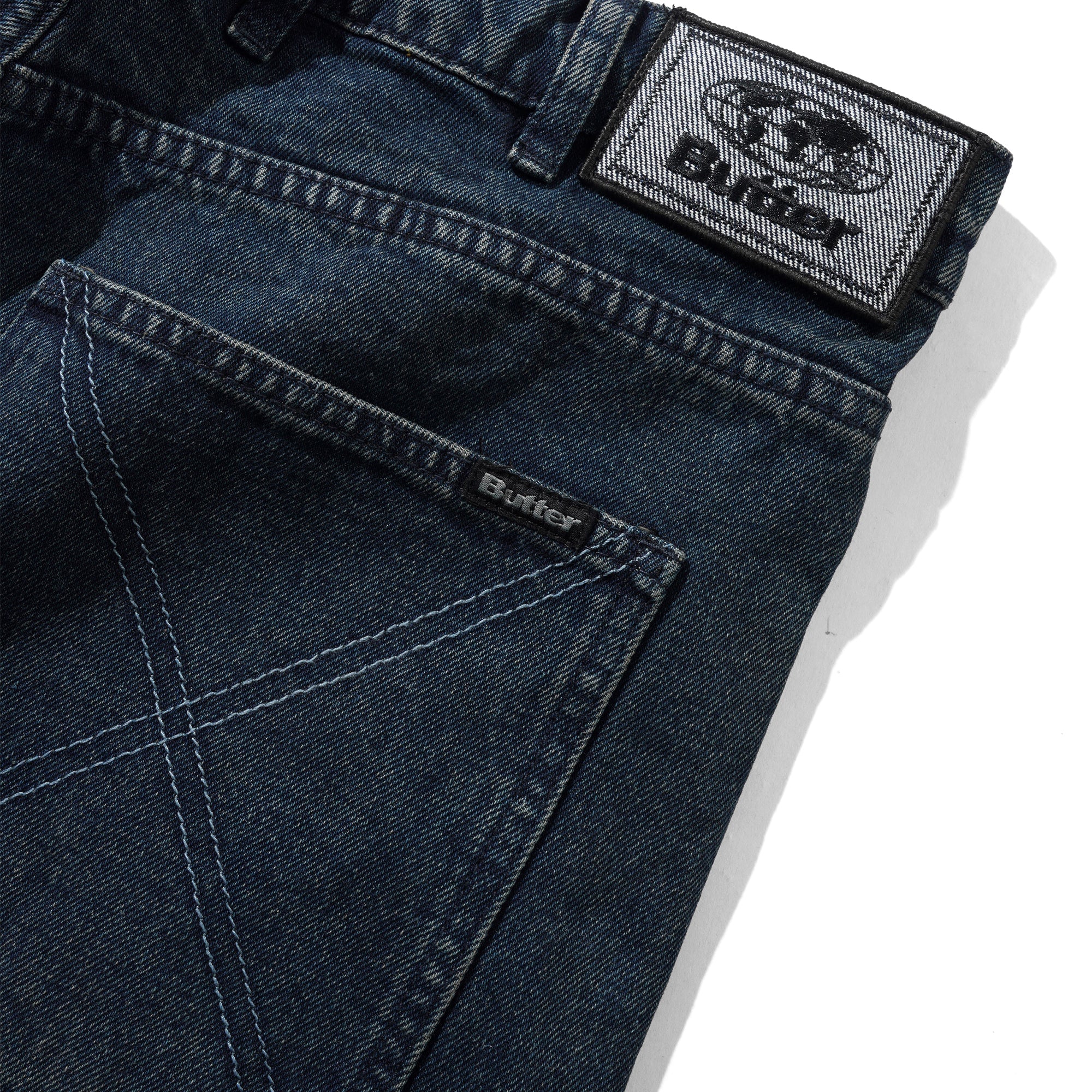 Butter Goods Distressed Big Denim Shorts - Washed Dark Blue