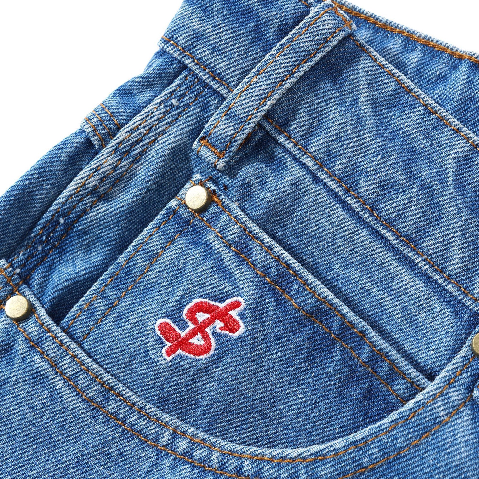 Cash Only Logo Denim Shorts - Washed Indigo