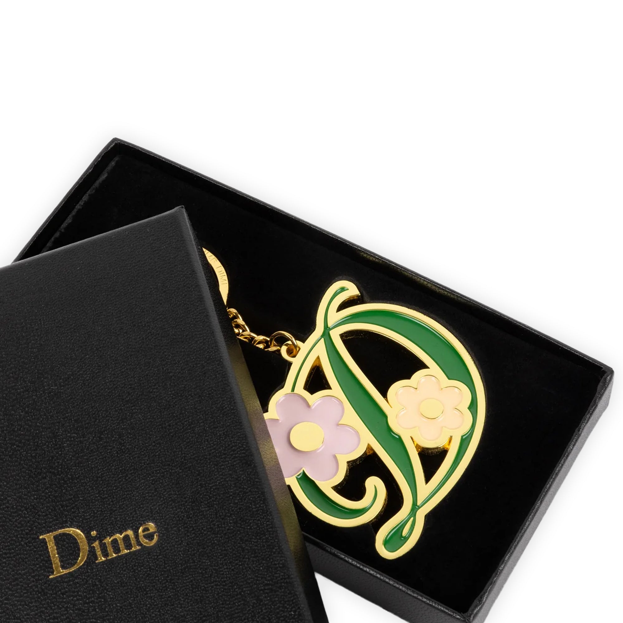 Dime Oversized Floral Keychain - Gold