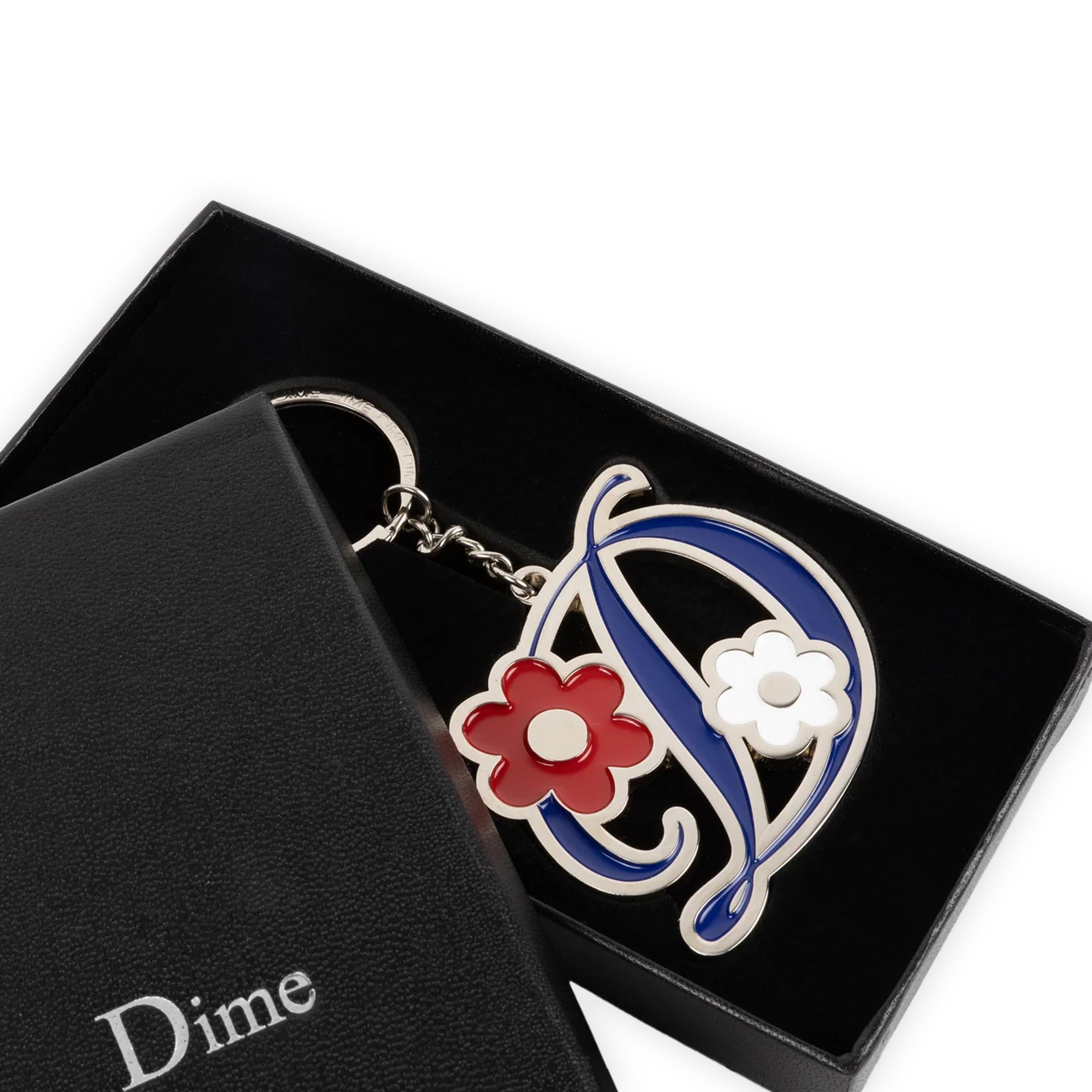 Dime Oversized Floral Keychain - Silver