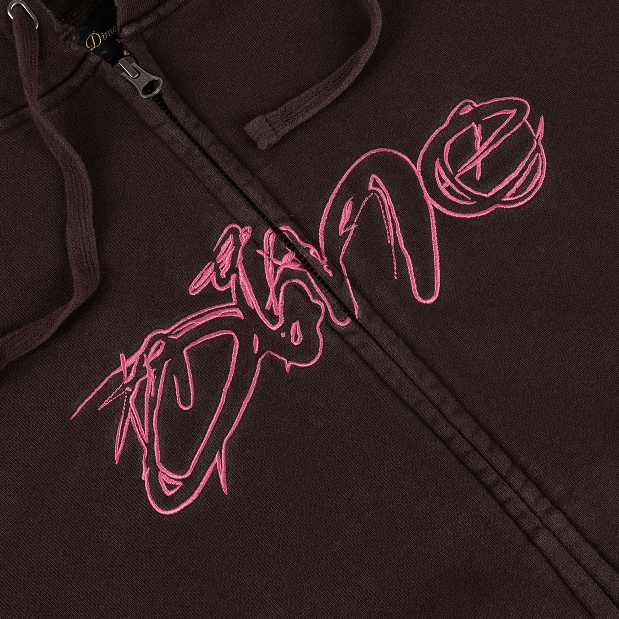 Dime Distressed Terry Zip Hoodie - Acid Brown