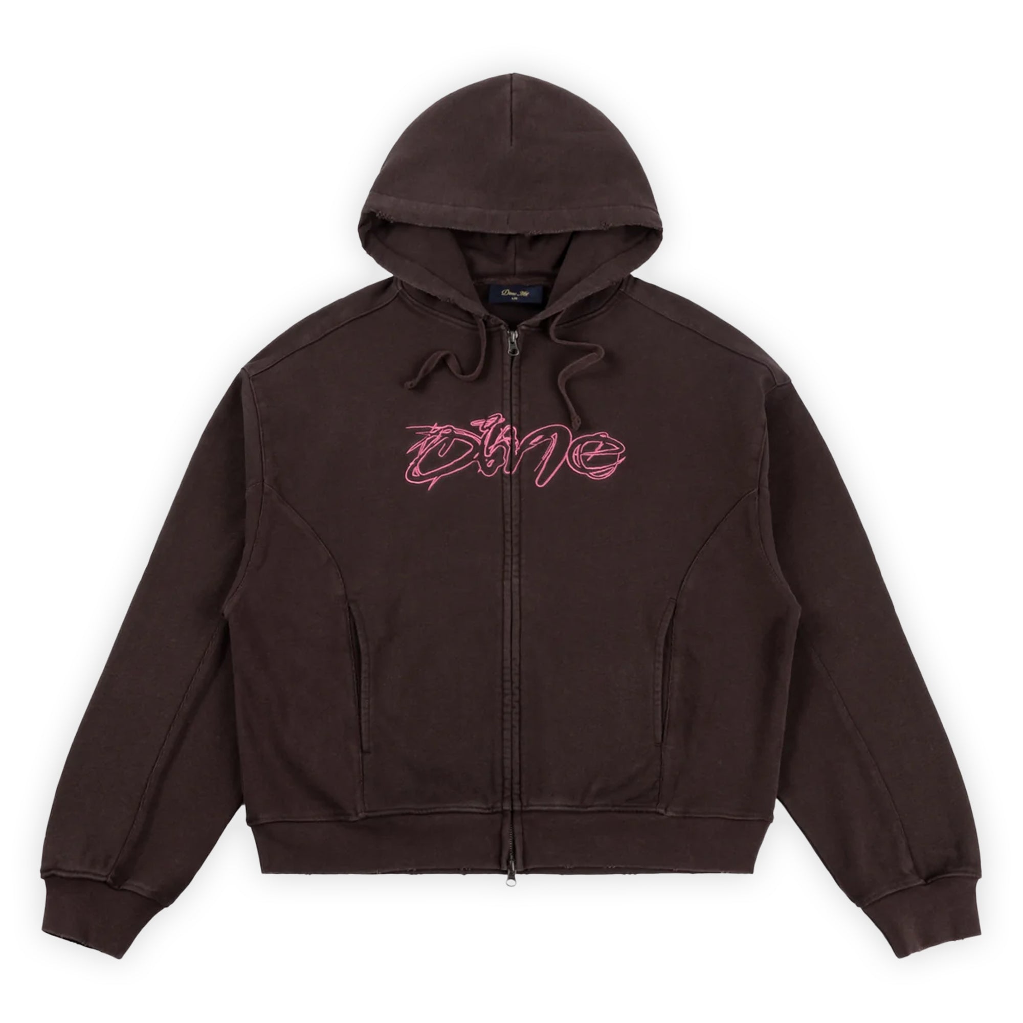 Dime Distressed Terry Zip Hoodie - Acid Brown