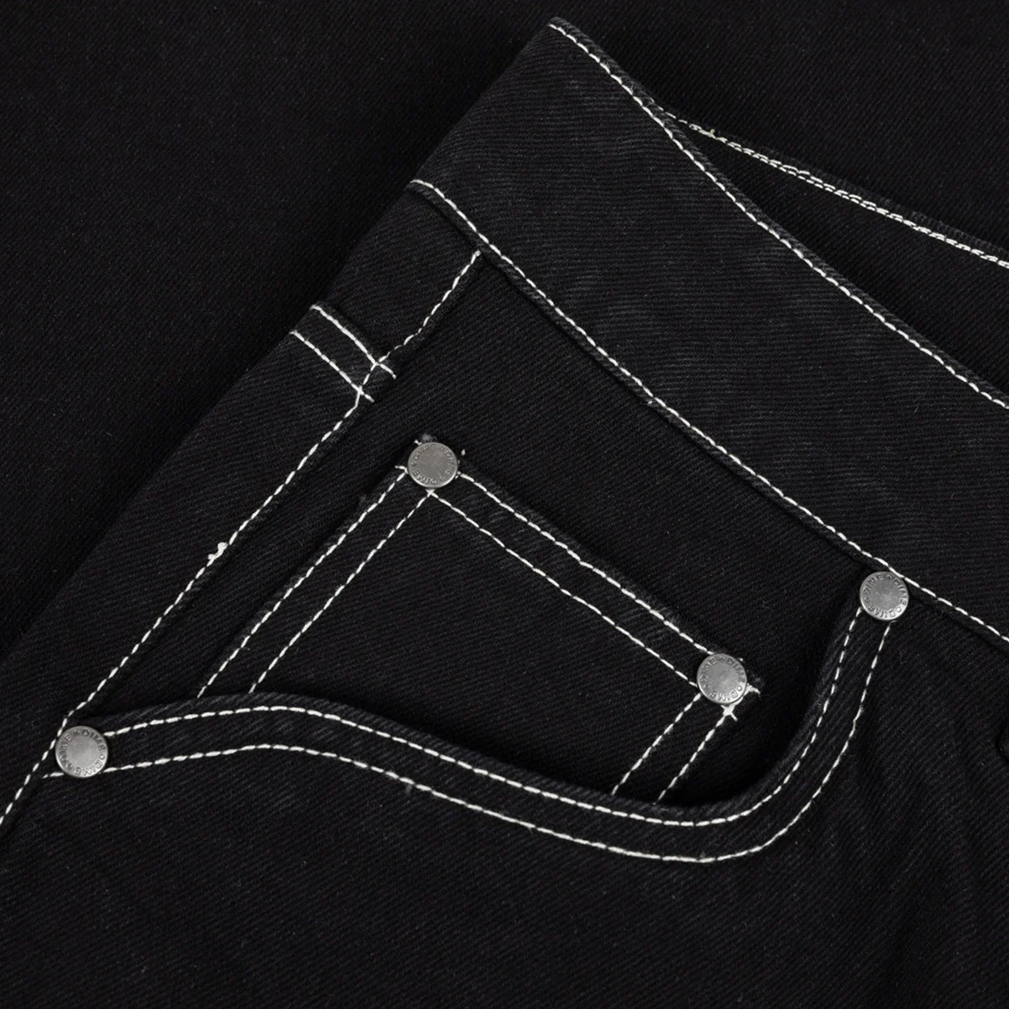 Dime Baggy Denim Pants - Black (Contrast Stitch)