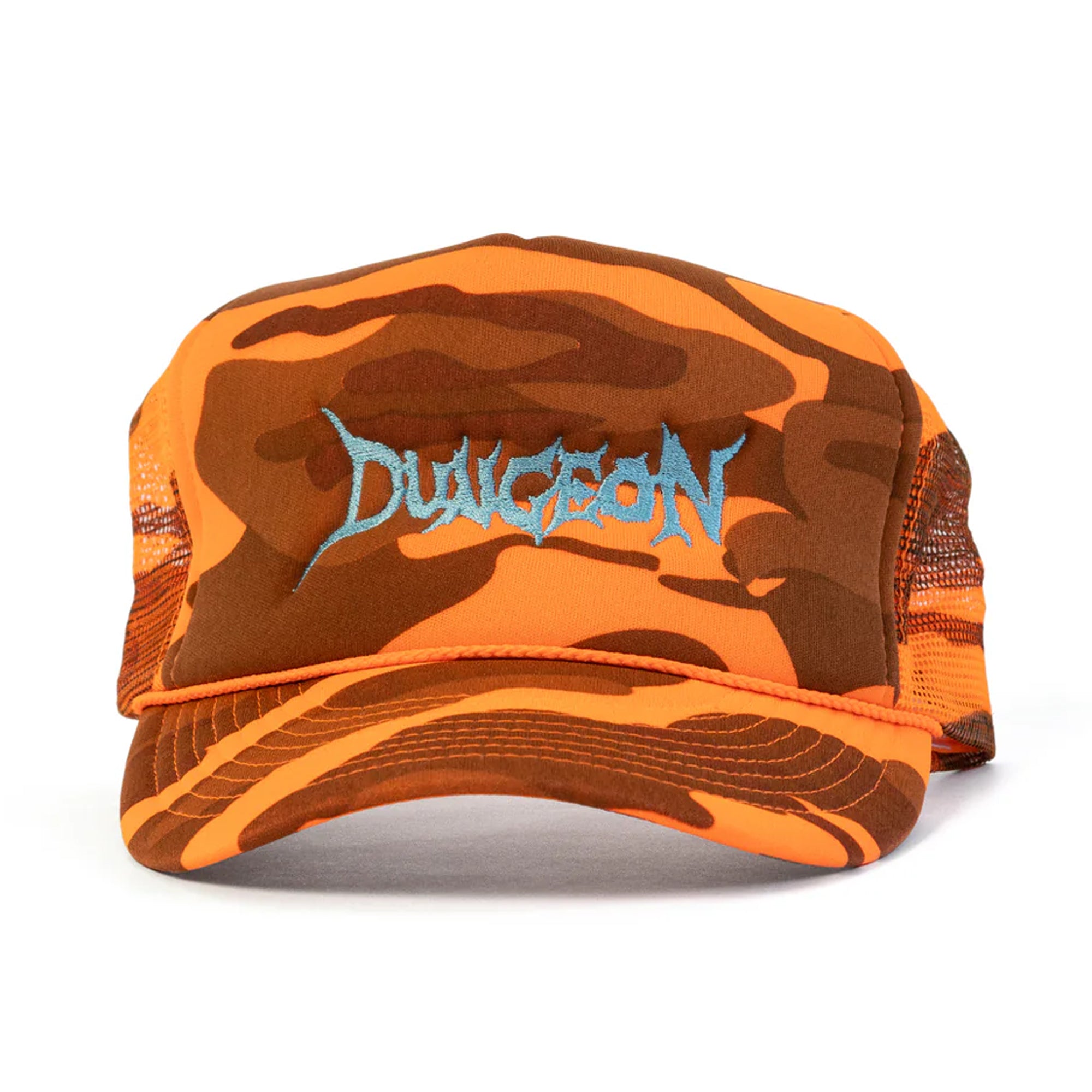 Dungeon Logo Trucker Cap - Electric Blue / Orange Camo