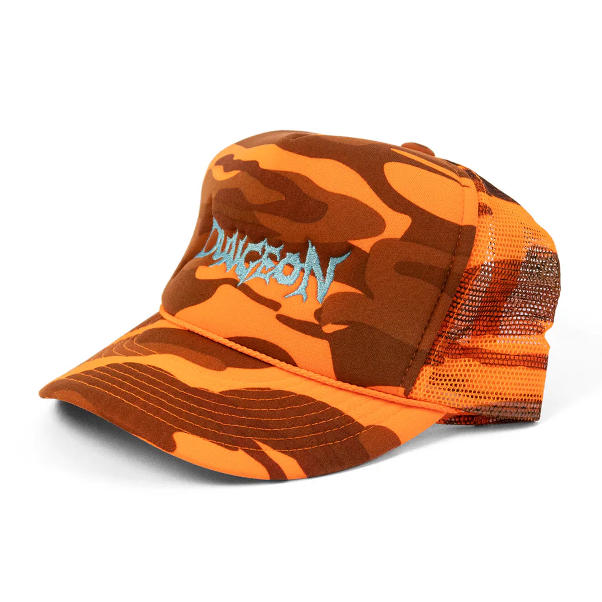 Dungeon Logo Trucker Cap - Electric Blue / Orange Camo