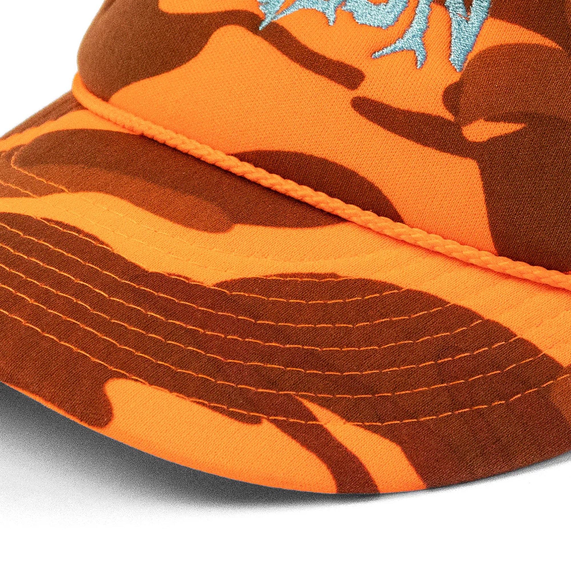 Dungeon Logo Trucker Cap - Electric Blue / Orange Camo