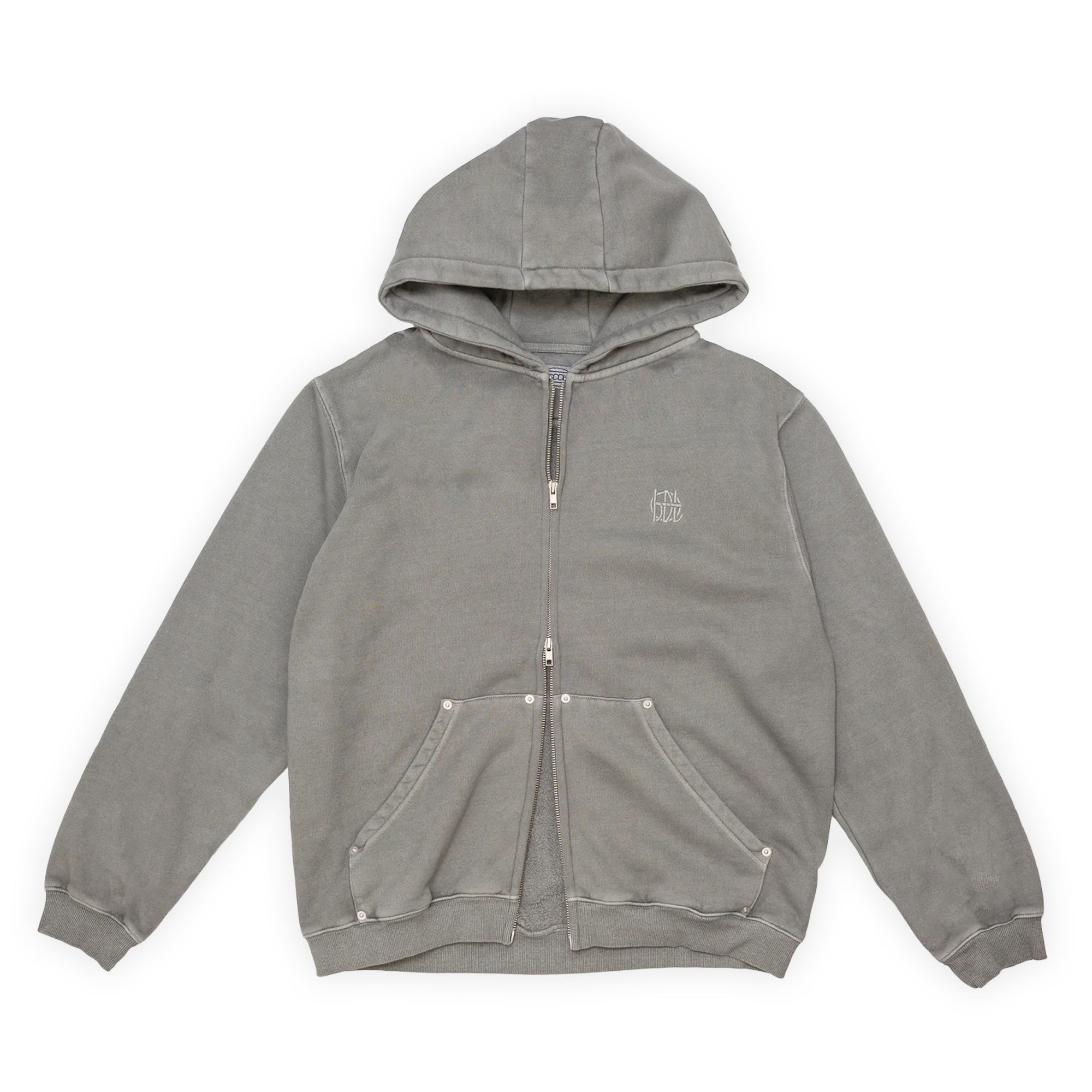 Hoddle Monogram Zip Hood - Washed Grey