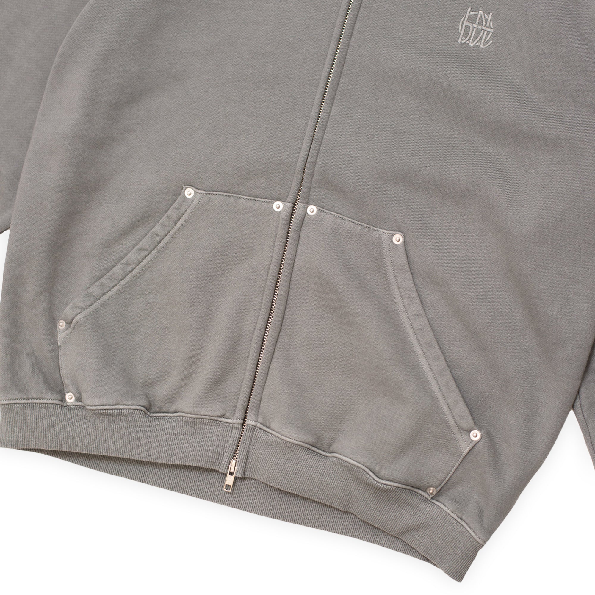 Hoddle Monogram Zip Hood - Washed Grey