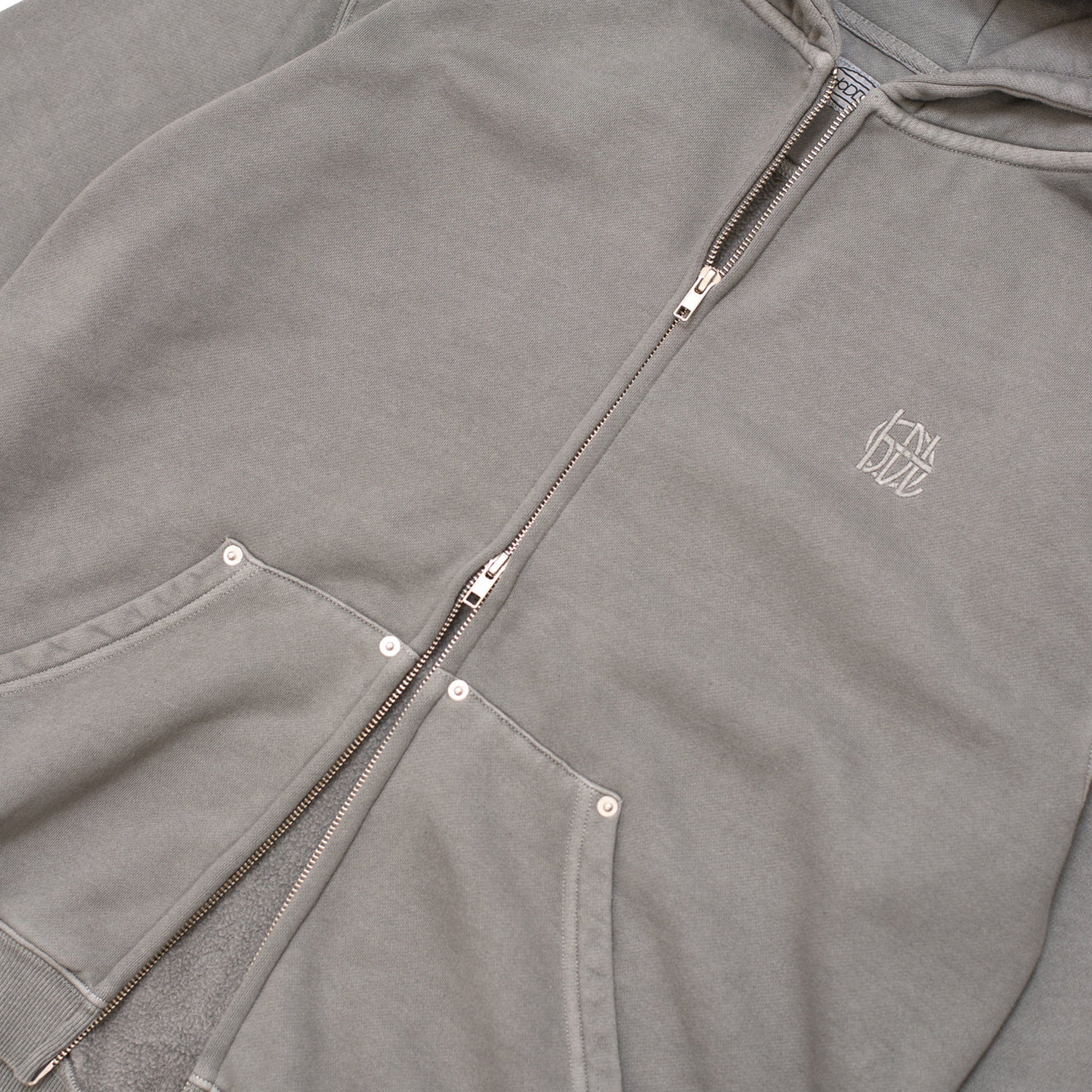 Hoddle Monogram Zip Hood - Washed Grey