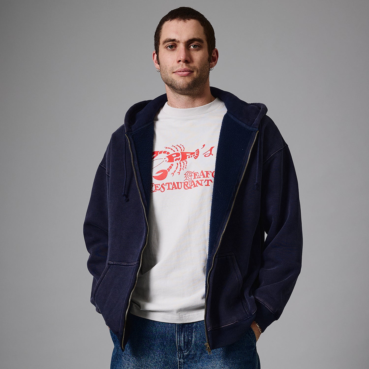 Pass~Port Solid Workers Zip Hood - Washed Navy