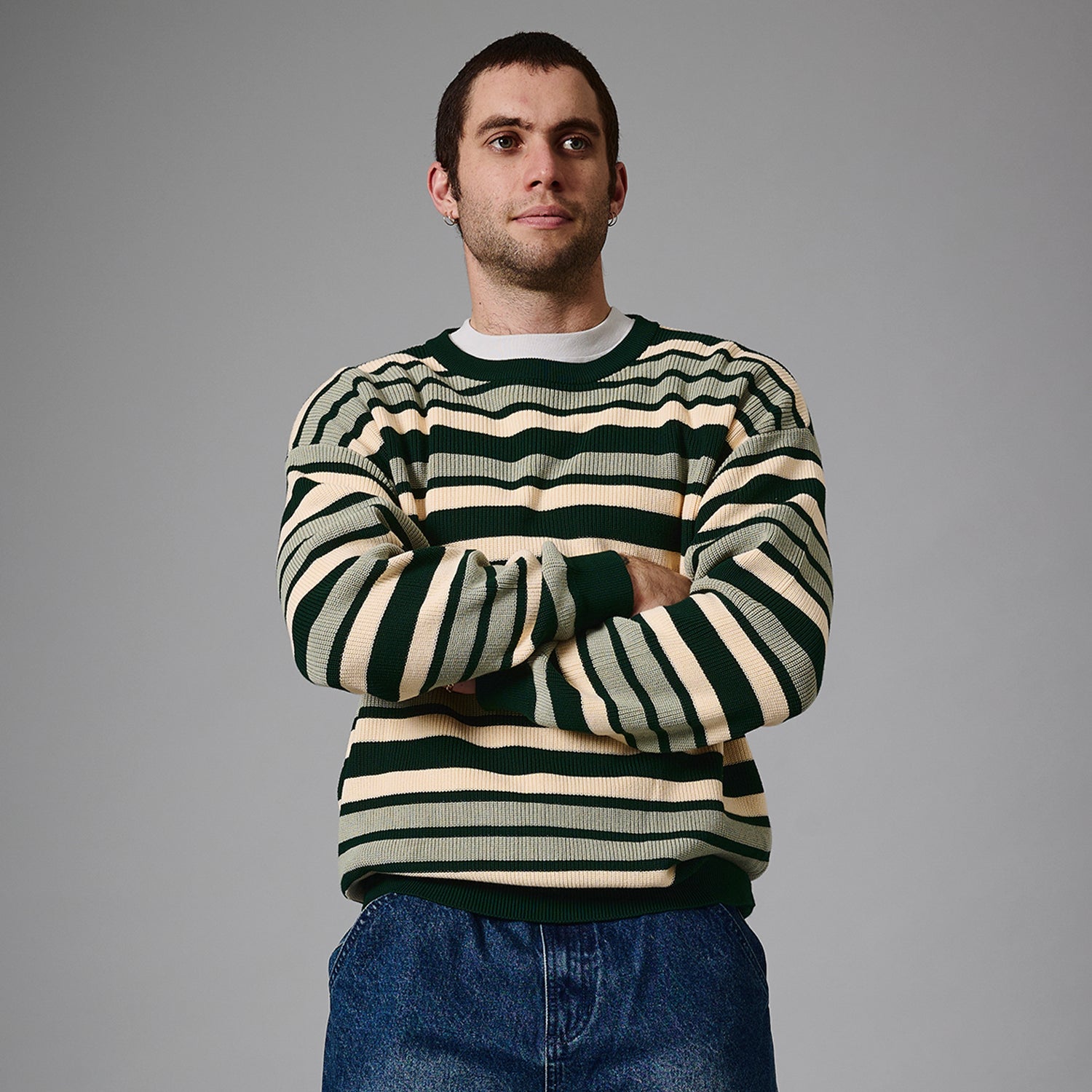 Pass~Port Striped Organic Knit Sweater - Dark Jade
