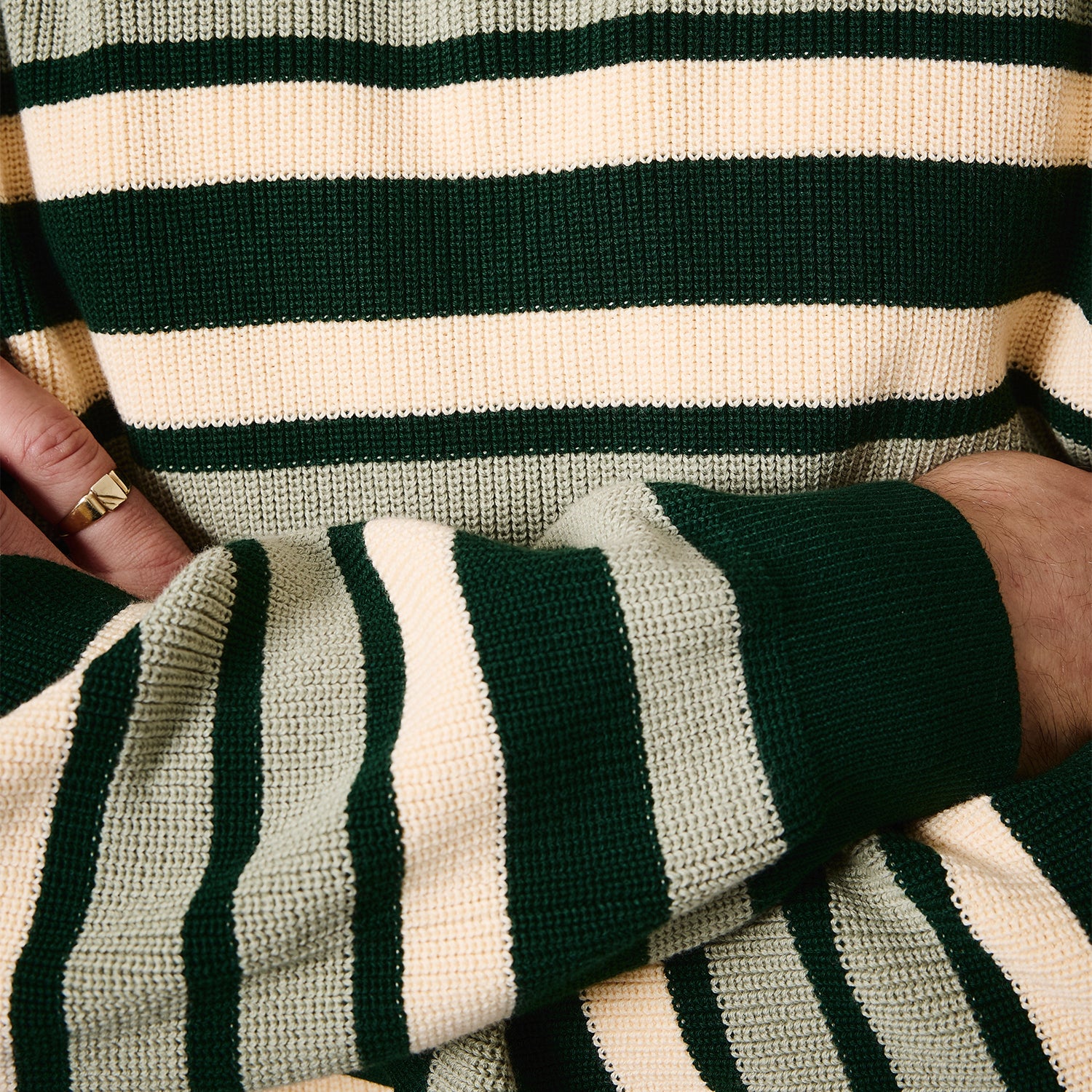 Pass~Port Striped Organic Knit Sweater - Dark Jade