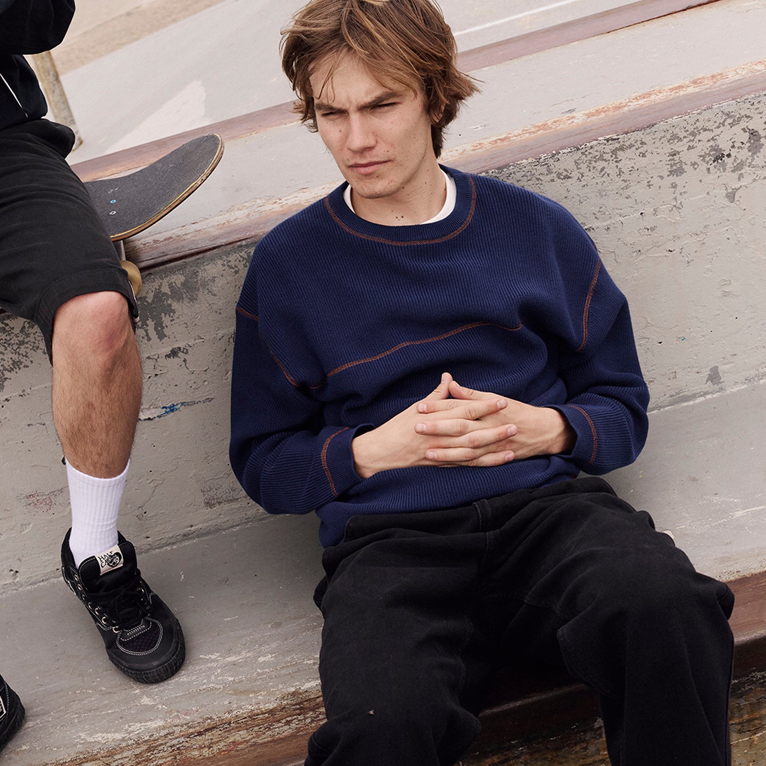 Pass~Port Overlocked Organic Knit Sweater - Navy