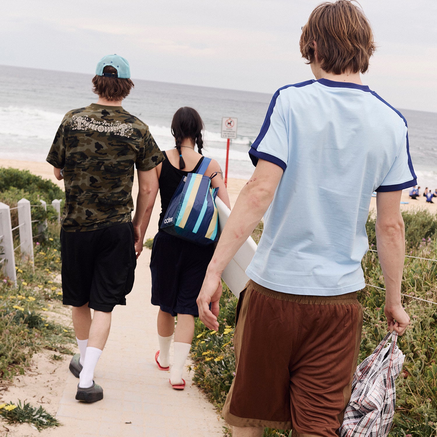 Pass~Port Workers Stripe Organic Cotton Jersey - Sky Blue