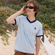 Pass~Port Workers Stripe Organic Cotton Jersey - Sky Blue