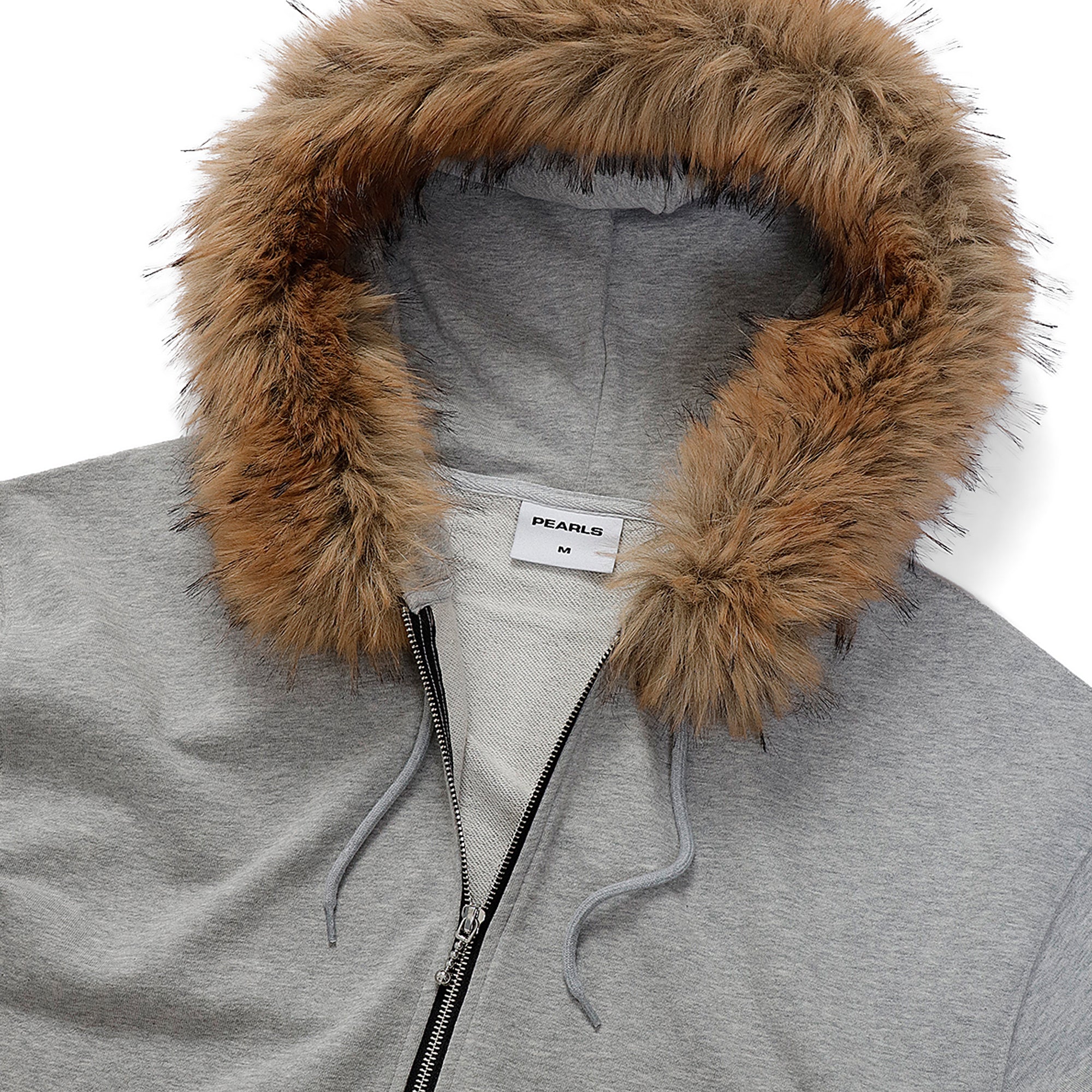 Pearls Skateboards Fur Zip Hood - Grey Marle