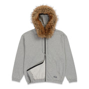 Pearls Skateboards Fur Zip Hood - Grey Marle